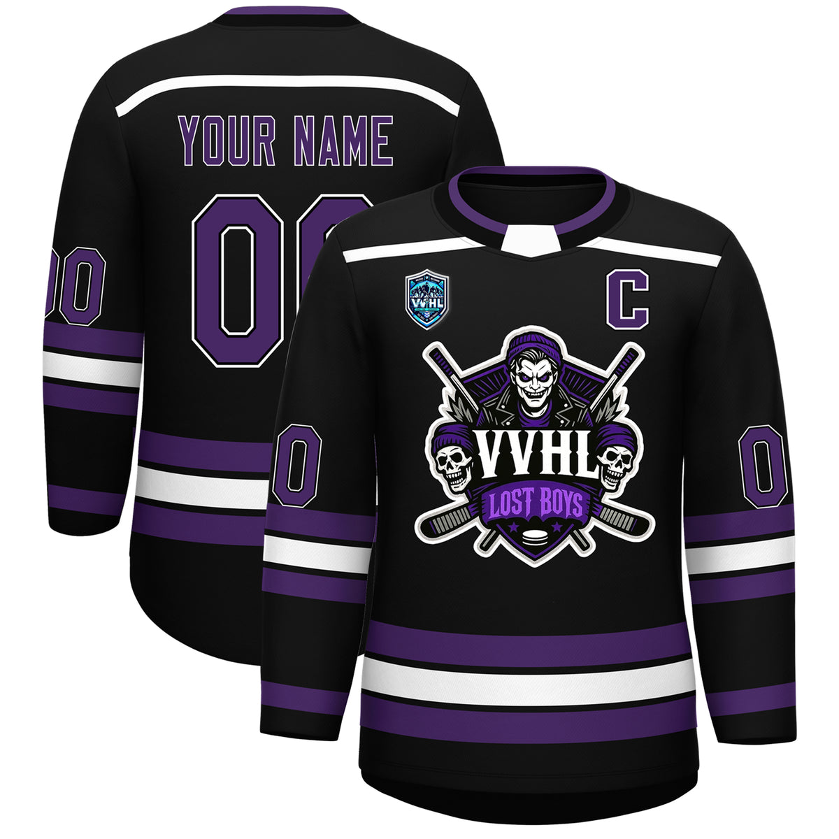VVHL S8 Lost Boys Black White Purple Hockey Jersey