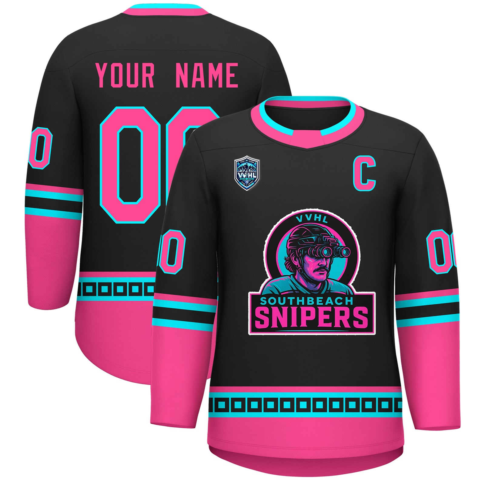 VVHL S9 South beach Snipers Black White Hockey Jersey
