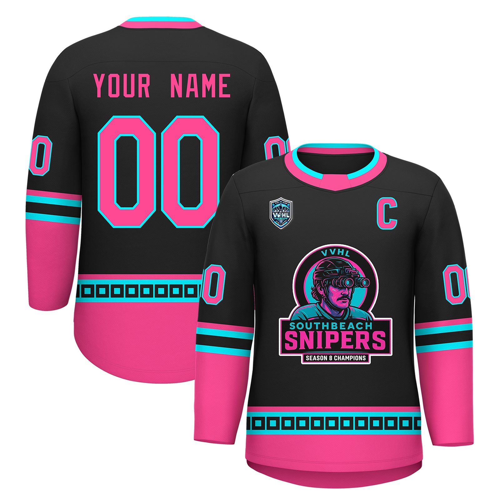 VVHL S9 South beach Snipers Black White Hockey Jersey