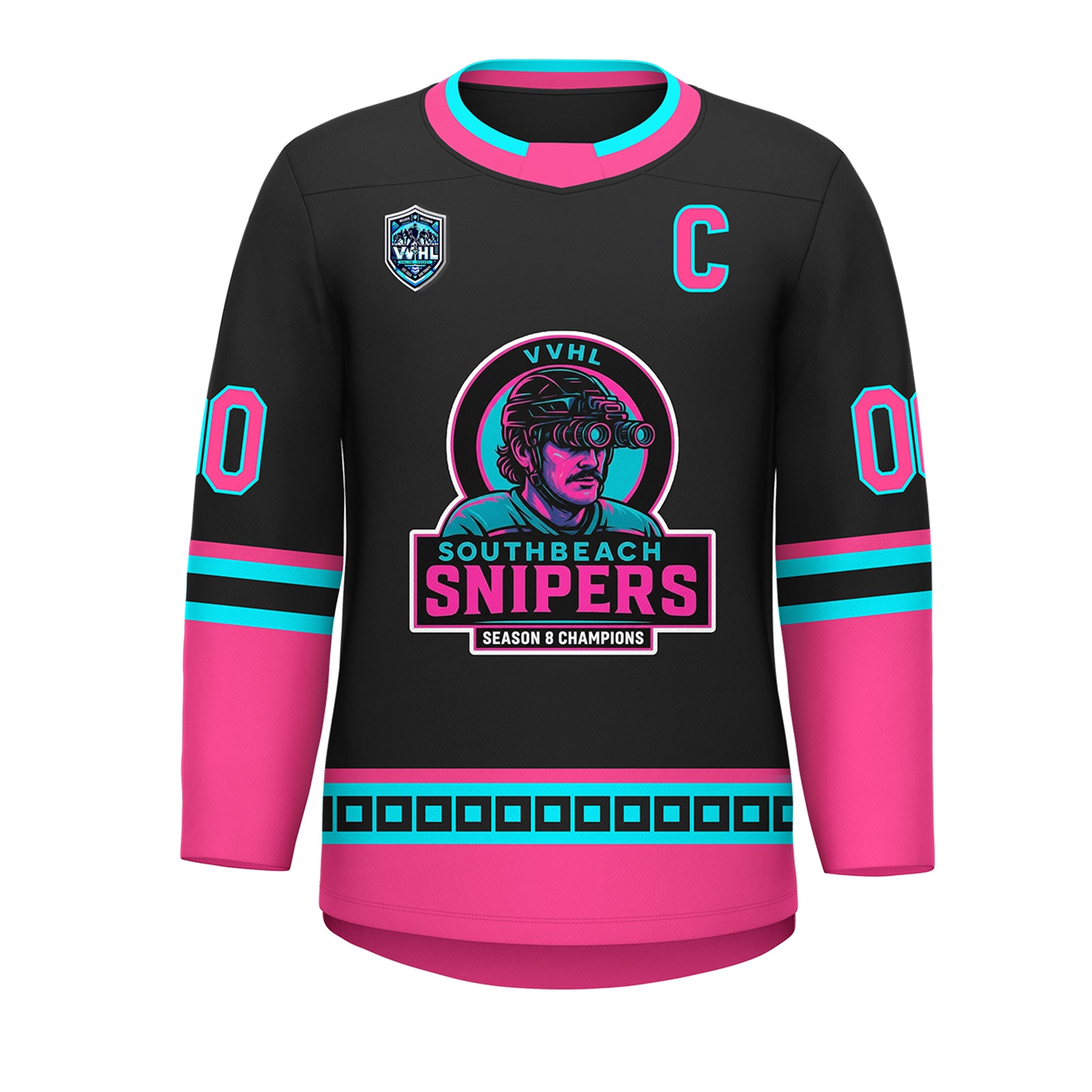 VVHL S9 South beach Snipers Black White Hockey Jersey