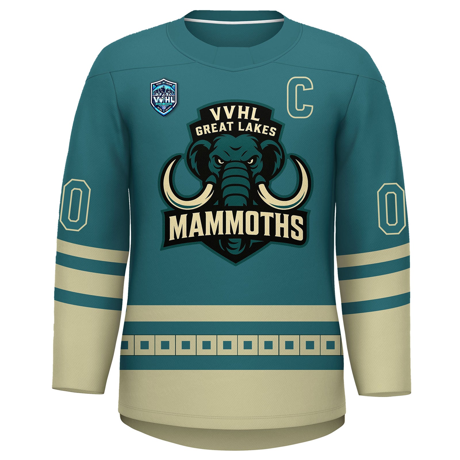 VVHL S9 Great Lakes Mammoths Black Teal Hockey Jersey