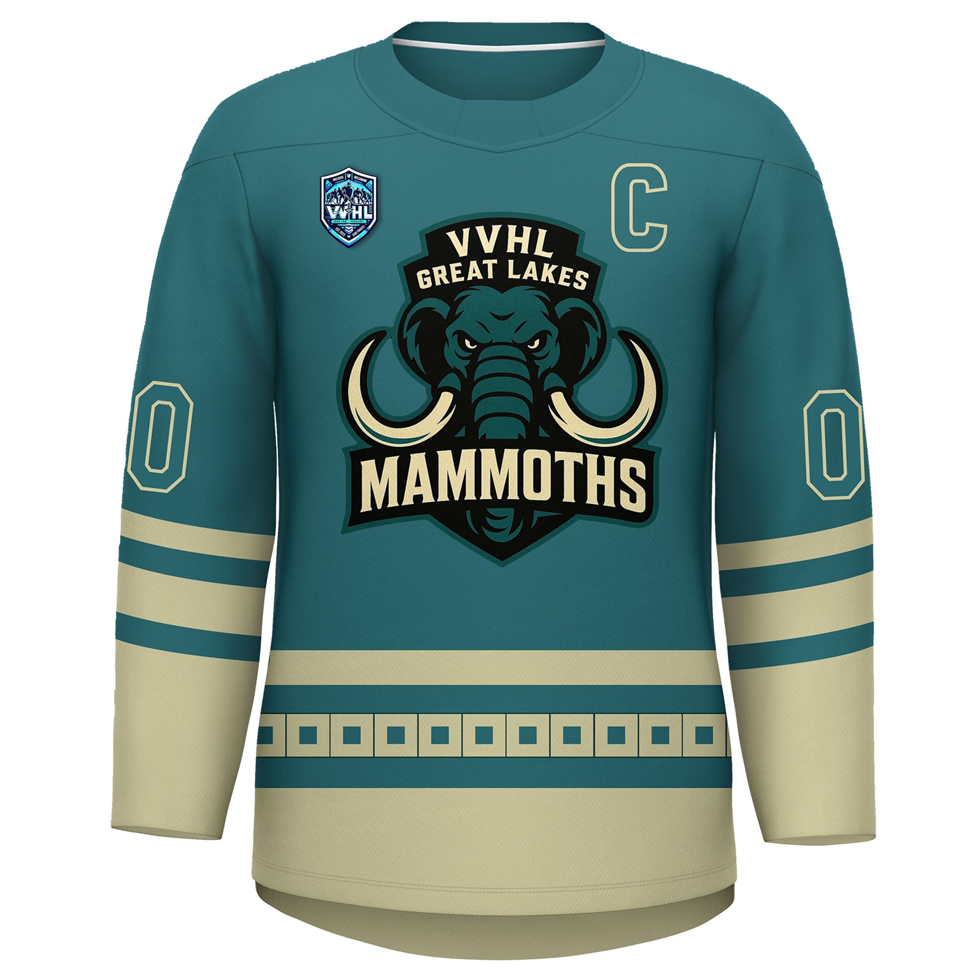 VVHL S9 Great Lakes Mammoths Black Teal Hockey Jersey