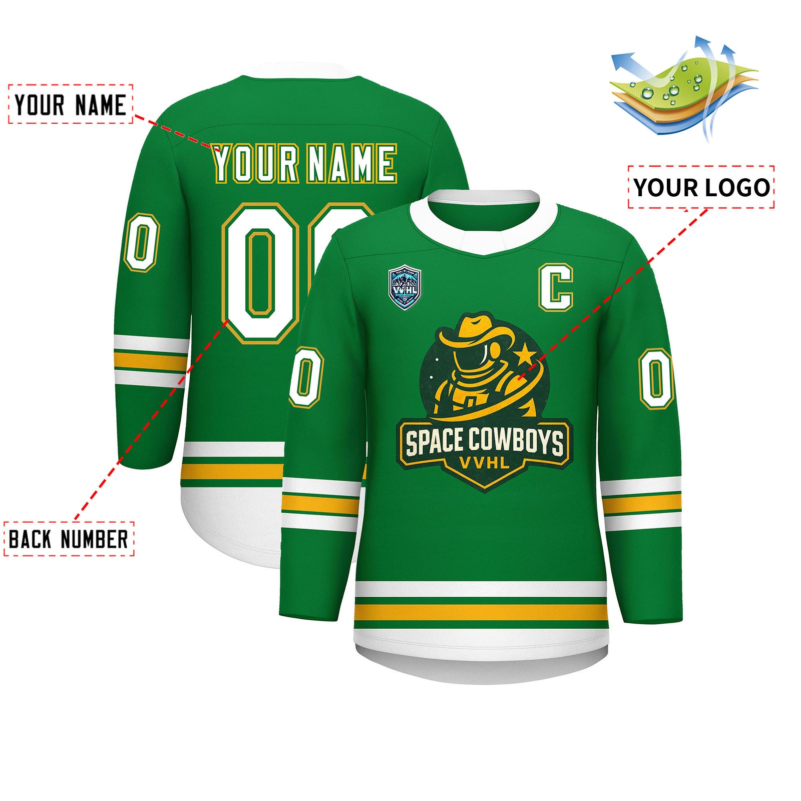 VVHL S9 Space Cowboys Black White Green Hockey Jersey