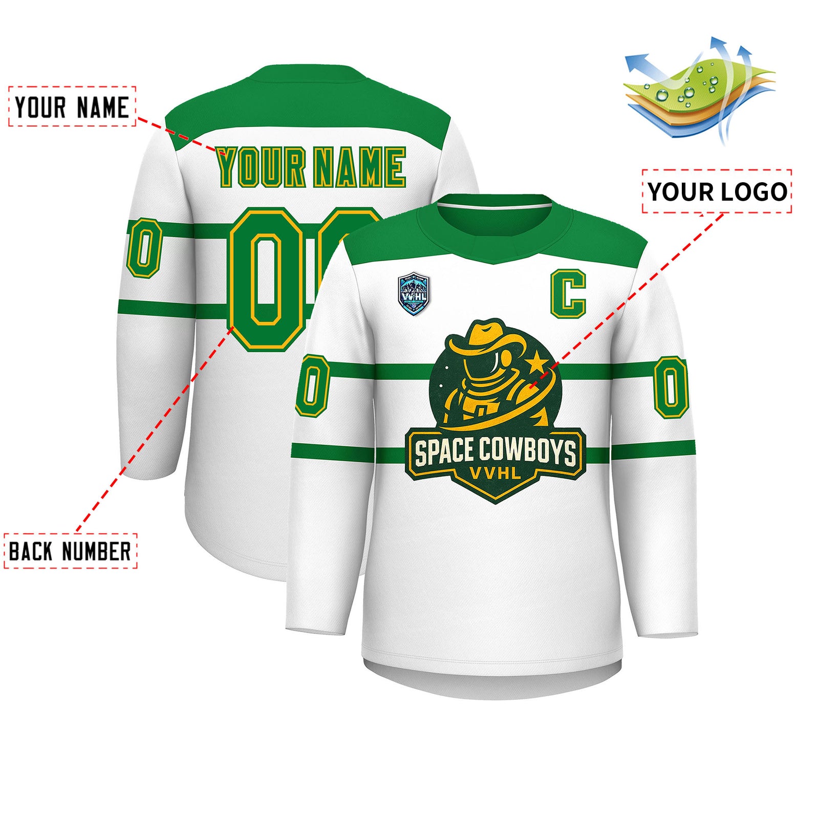 VVHL S9 Space Cowboys Black White Green Hockey Jersey