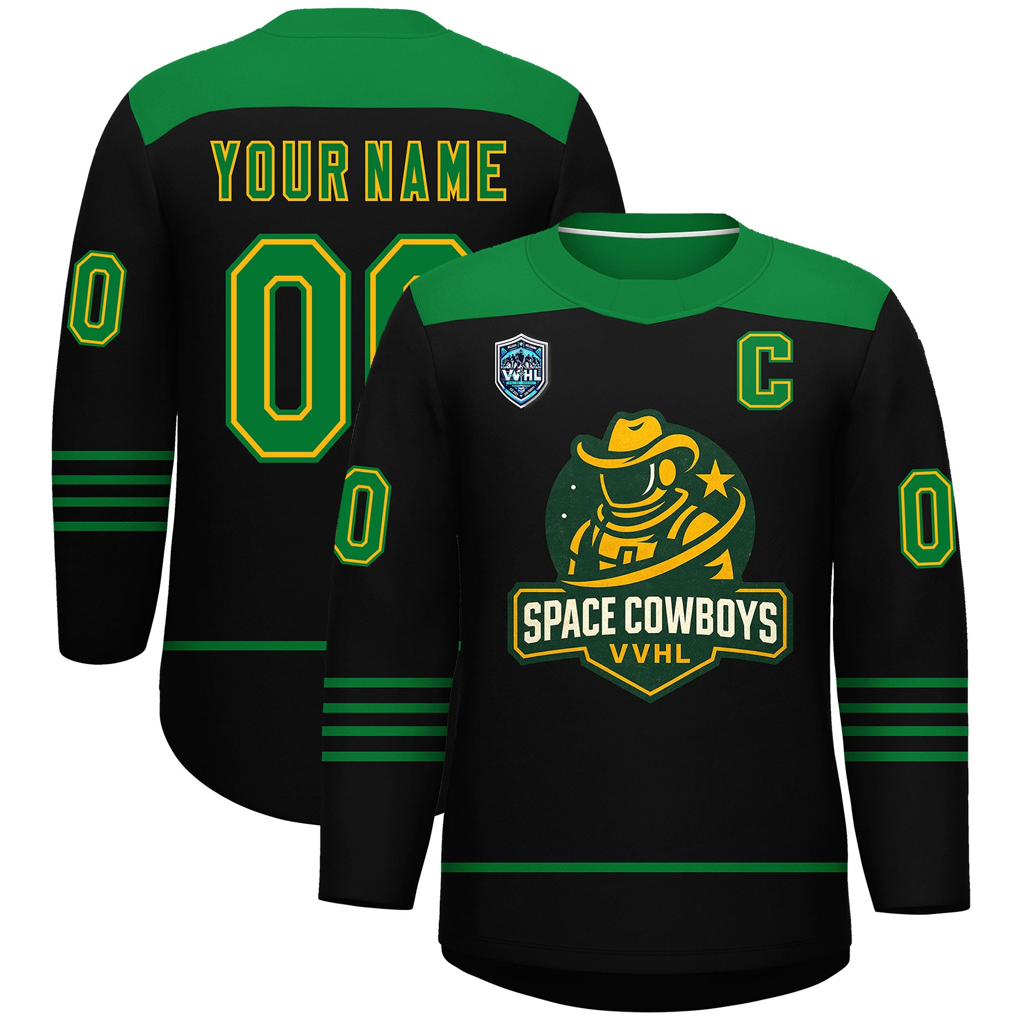 VVHL S9 Space Cowboys Black White Green Hockey Jersey