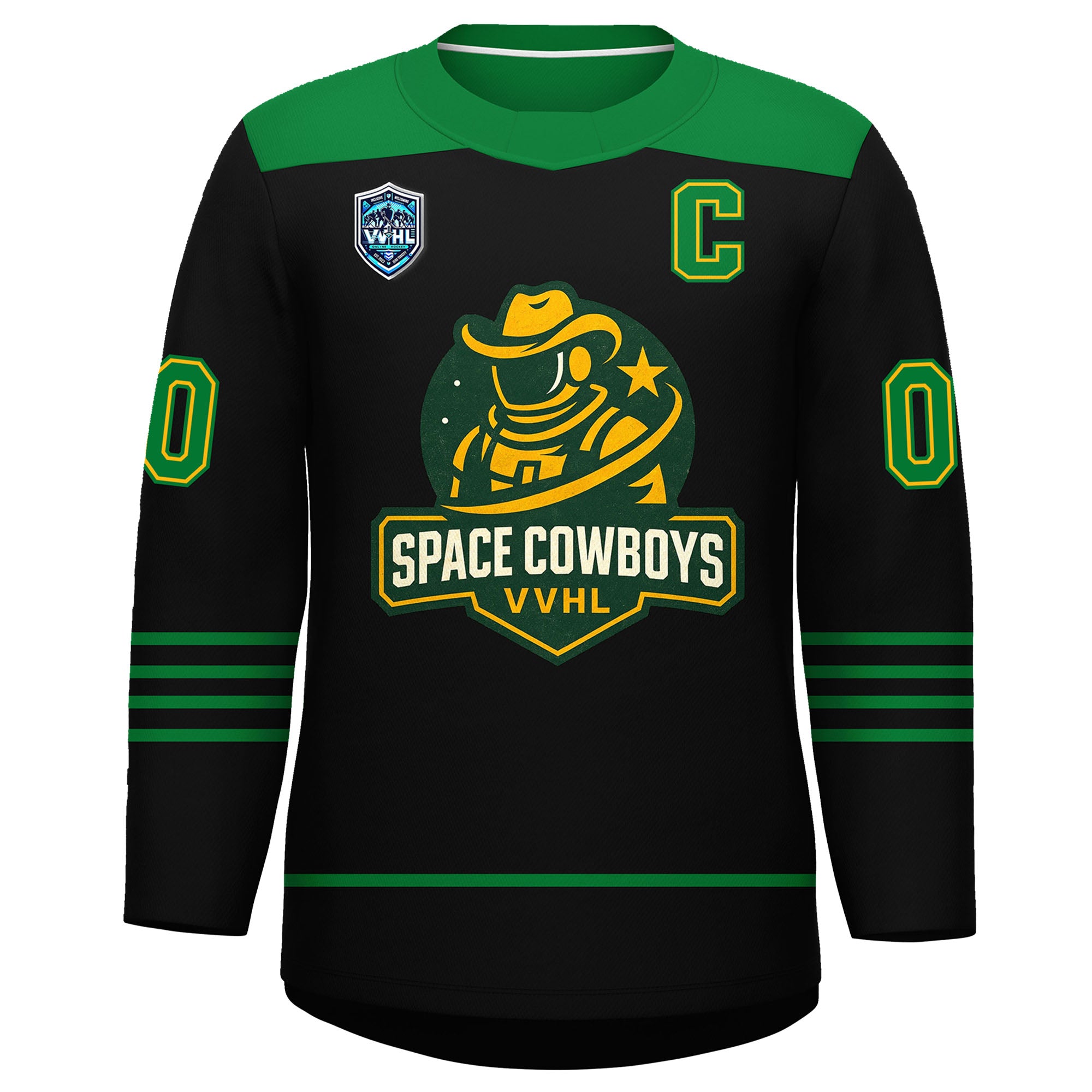 VVHL S9 Space Cowboys Black White Green Hockey Jersey