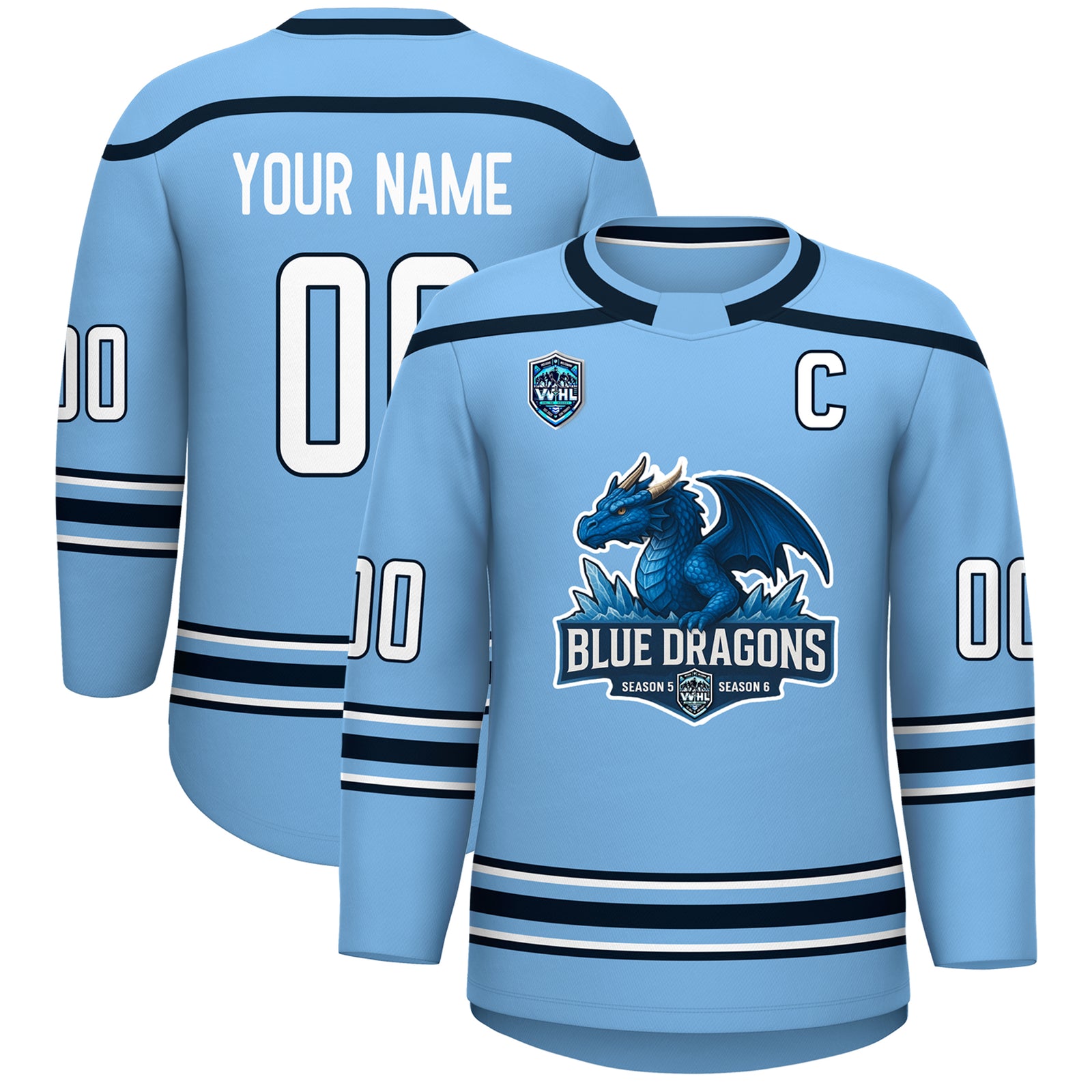 VVHL S8 Blue Dragons Blue White Hockey Jersey