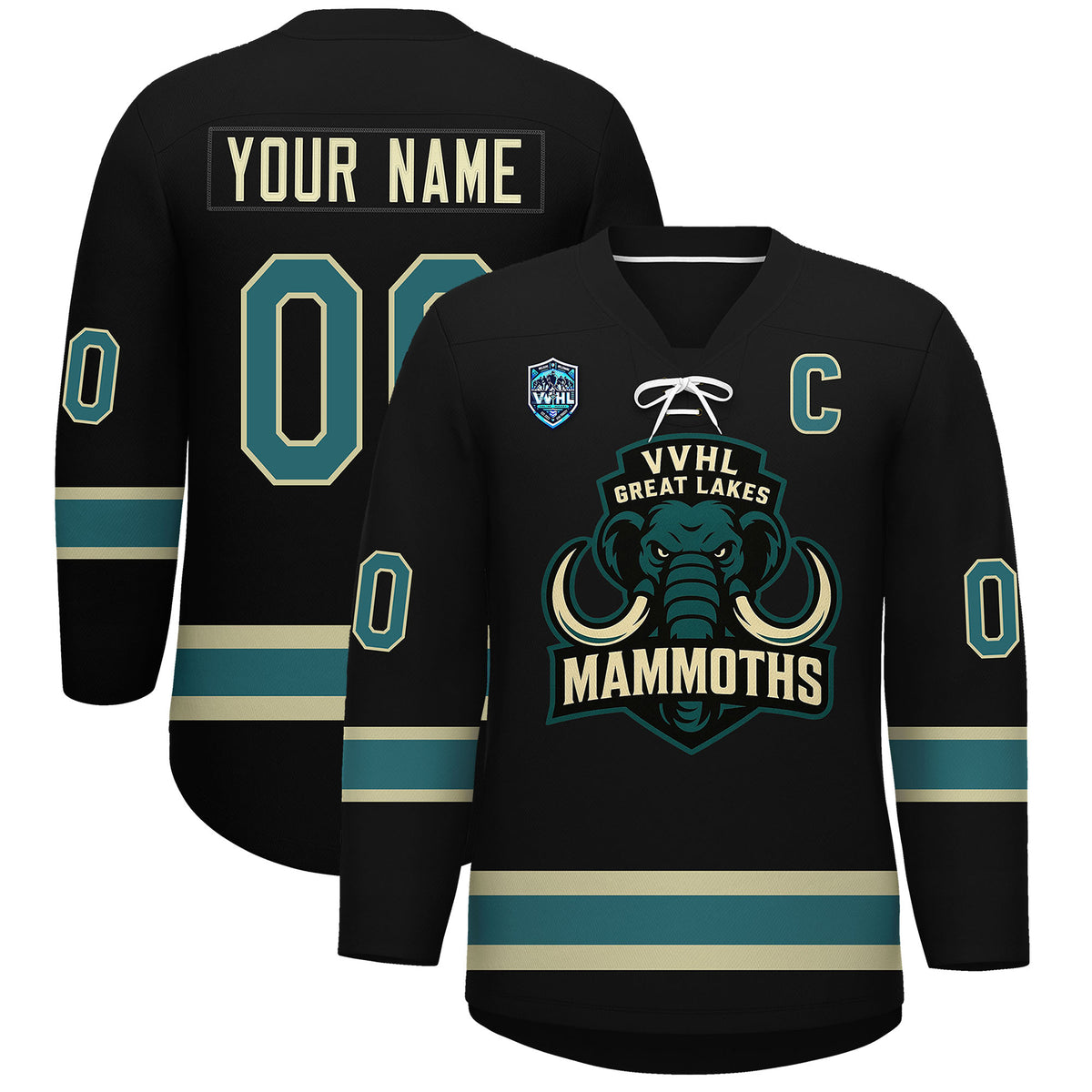 VVHL S9 Great Lakes Mammoths Black Teal Hockey Jersey