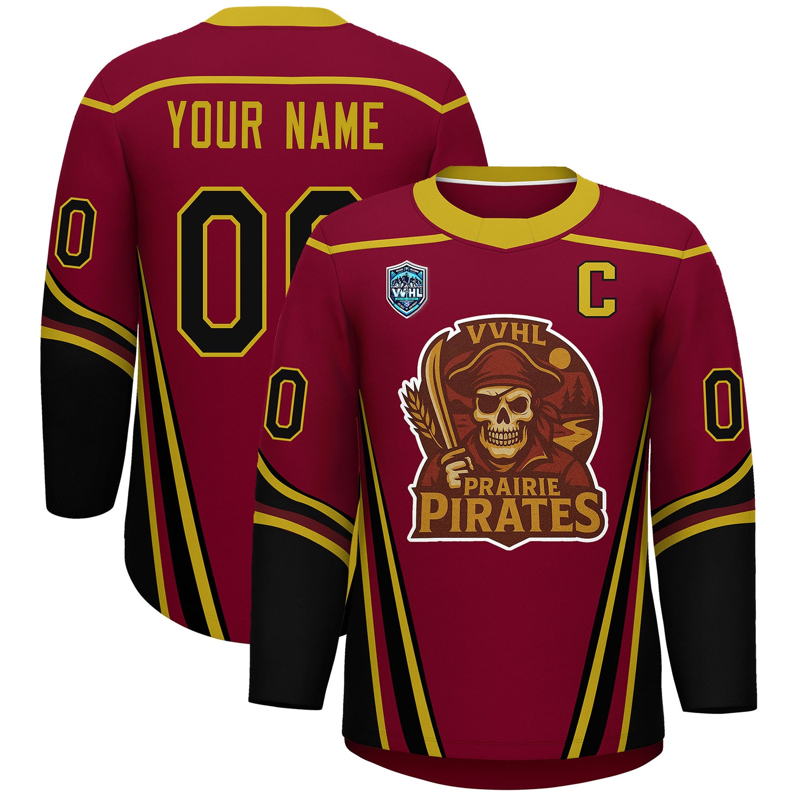 VVHL S9 Prairie Pirates White Black Hockey Jersey