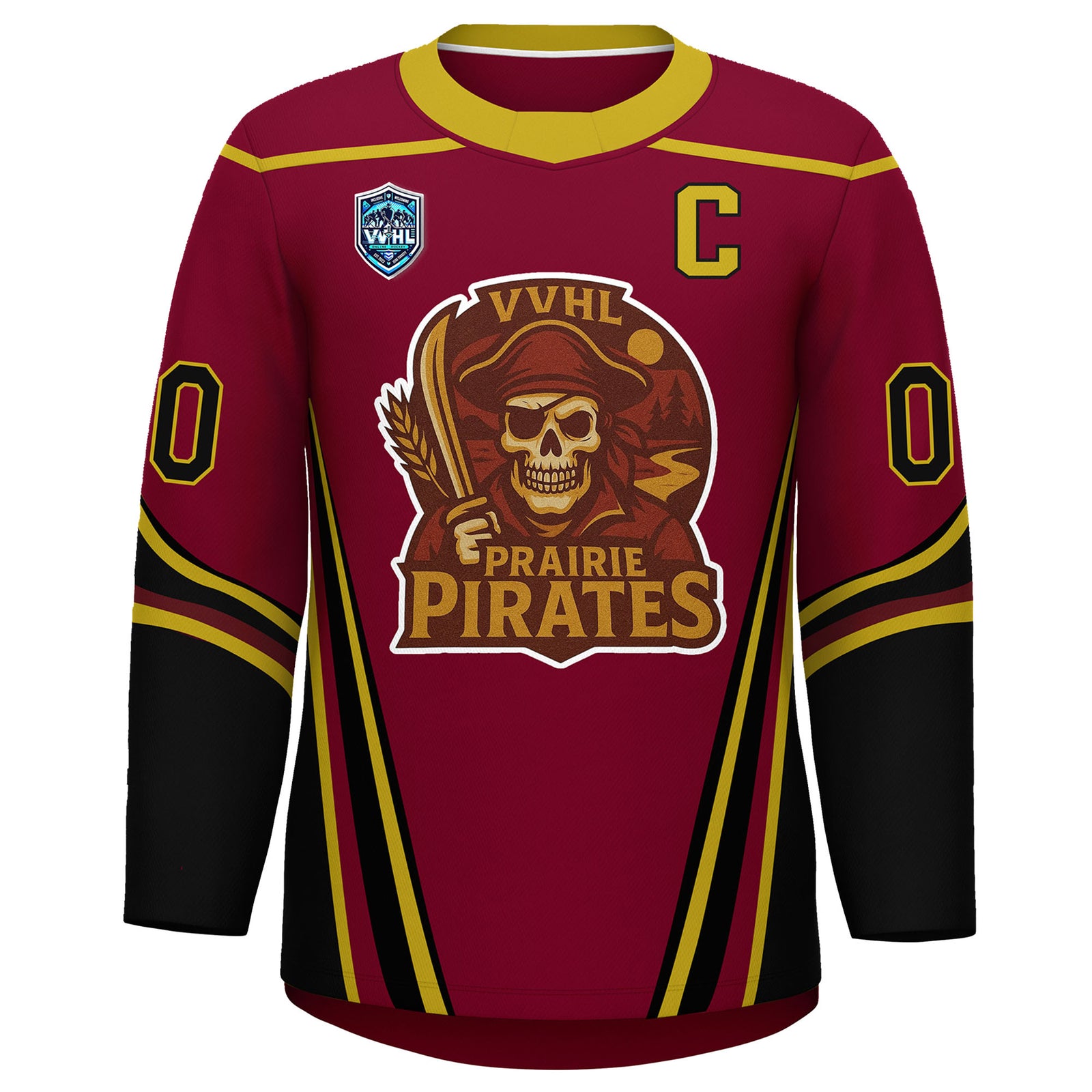 VVHL S9 Prairie Pirates White Black Hockey Jersey