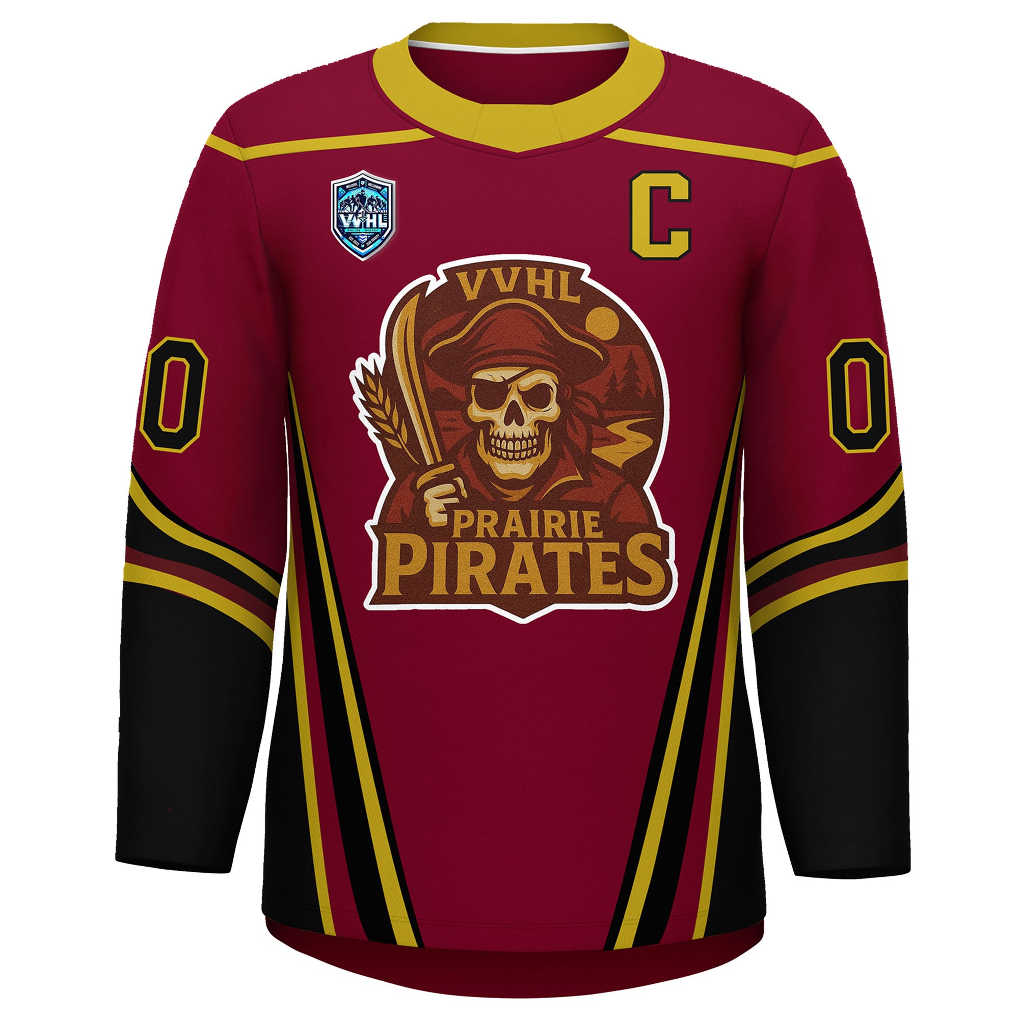 VVHL S9 Prairie Pirates White Black Hockey Jersey