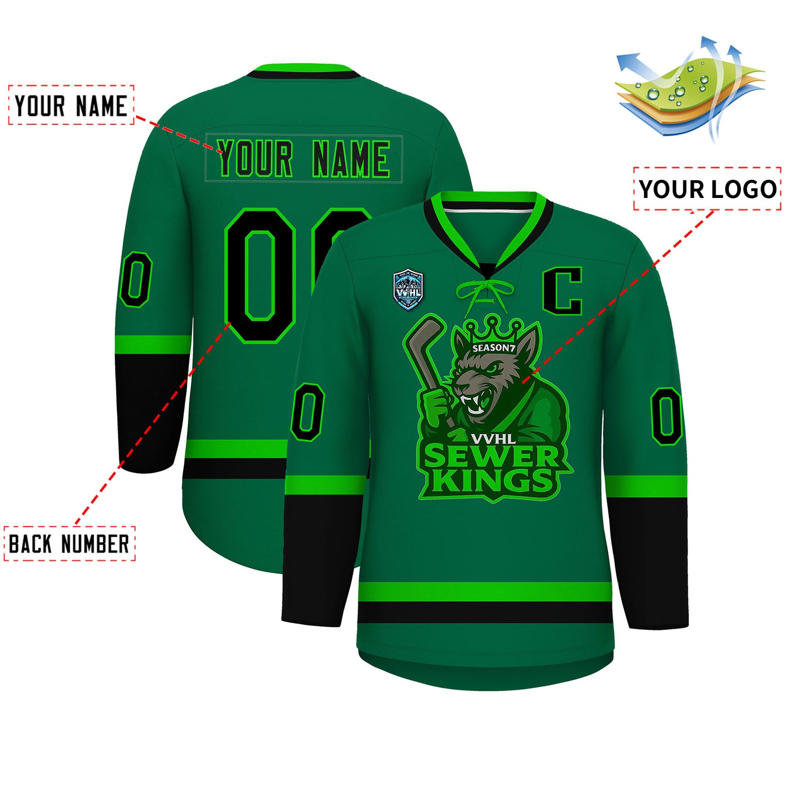 VVHL S9 Sewer Kings White Green Hockey Jersey