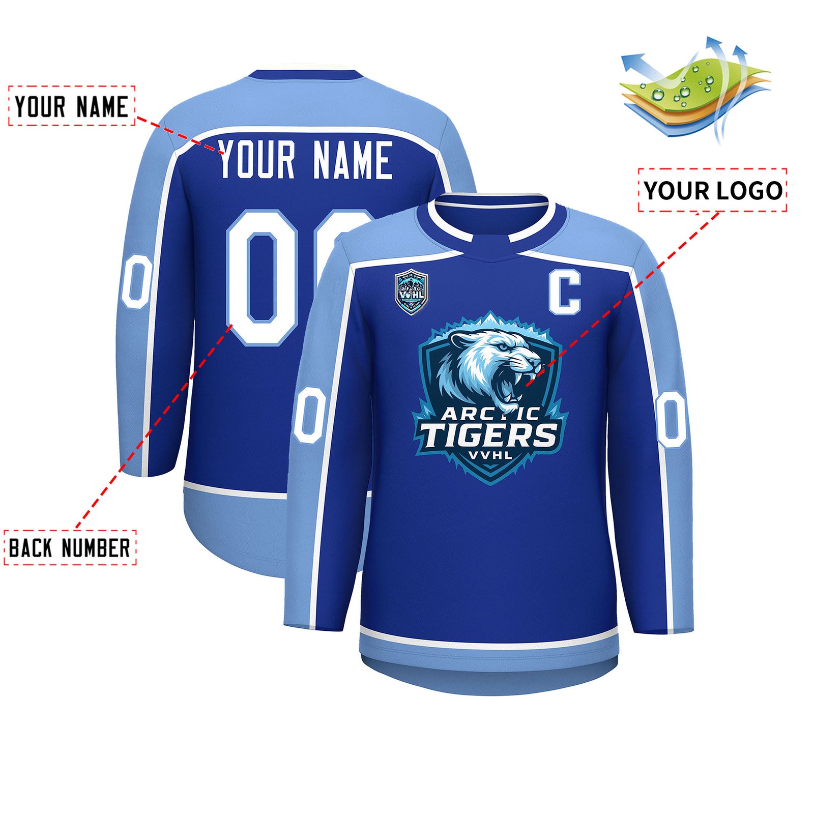VVHL S9 Arctic Tigers Blue White Hockey Jersey