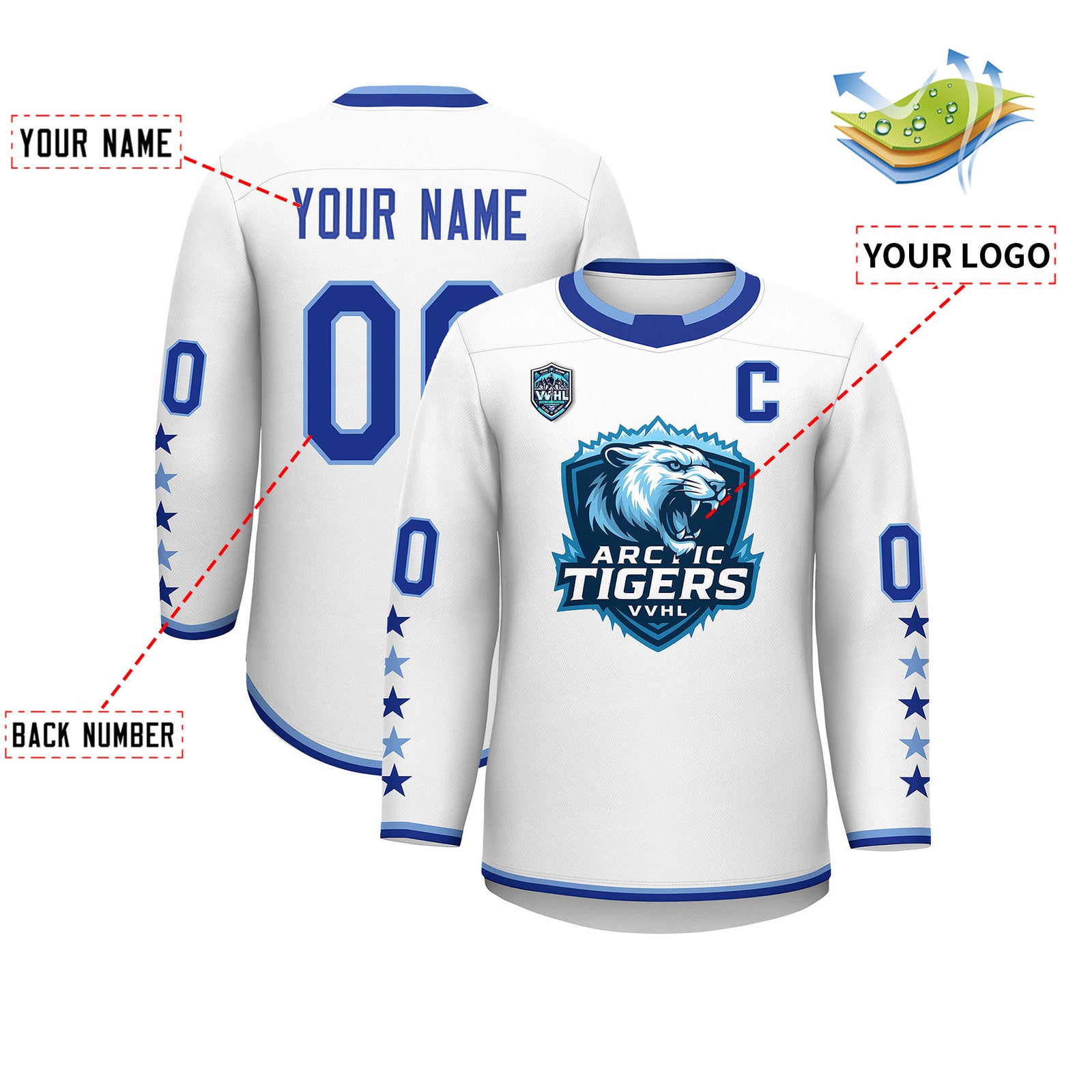 VVHL S9 Arctic Tigers Blue White Hockey Jersey