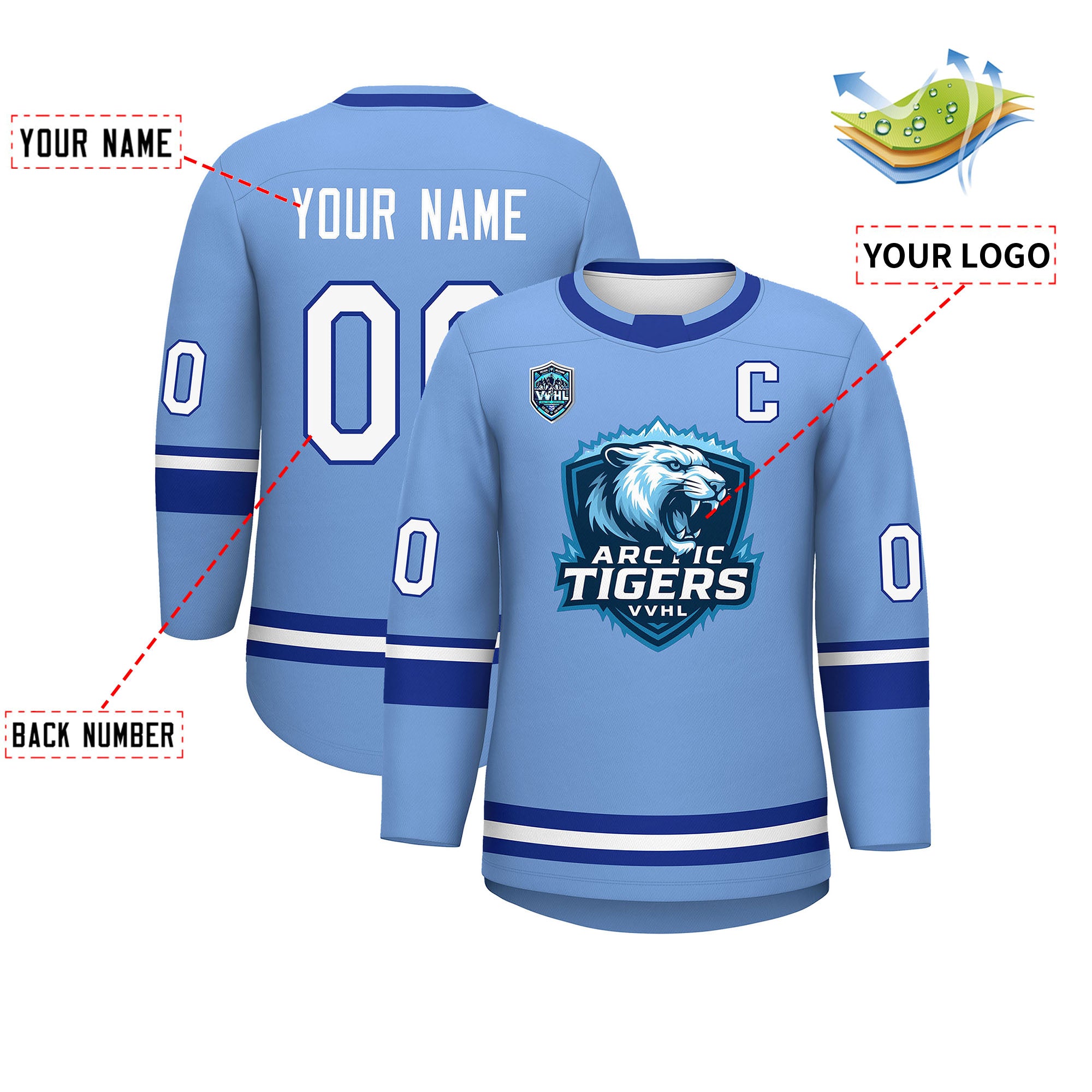VVHL S9 Arctic Tigers Blue White Hockey Jersey