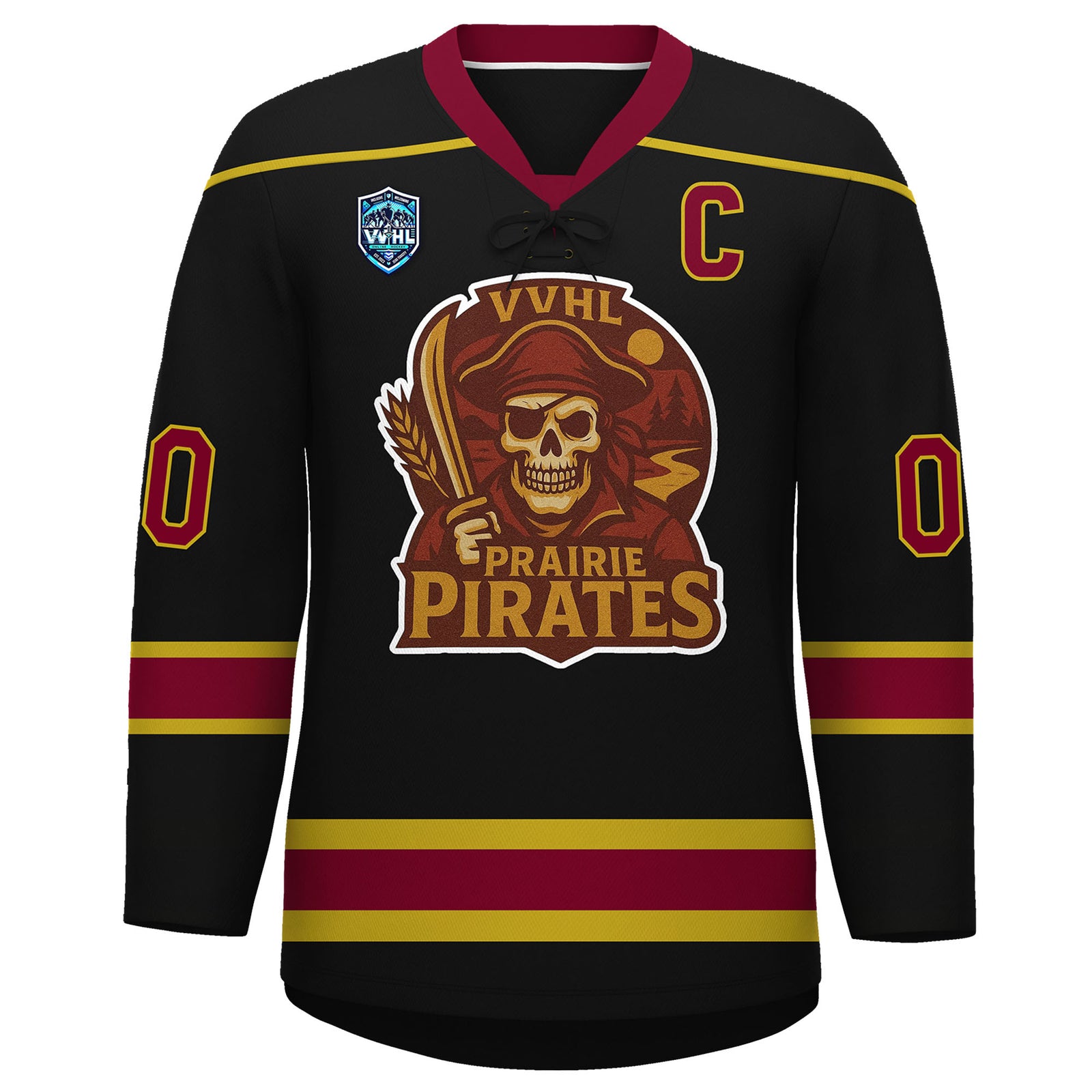 VVHL S9 Prairie Pirates White Black Hockey Jersey