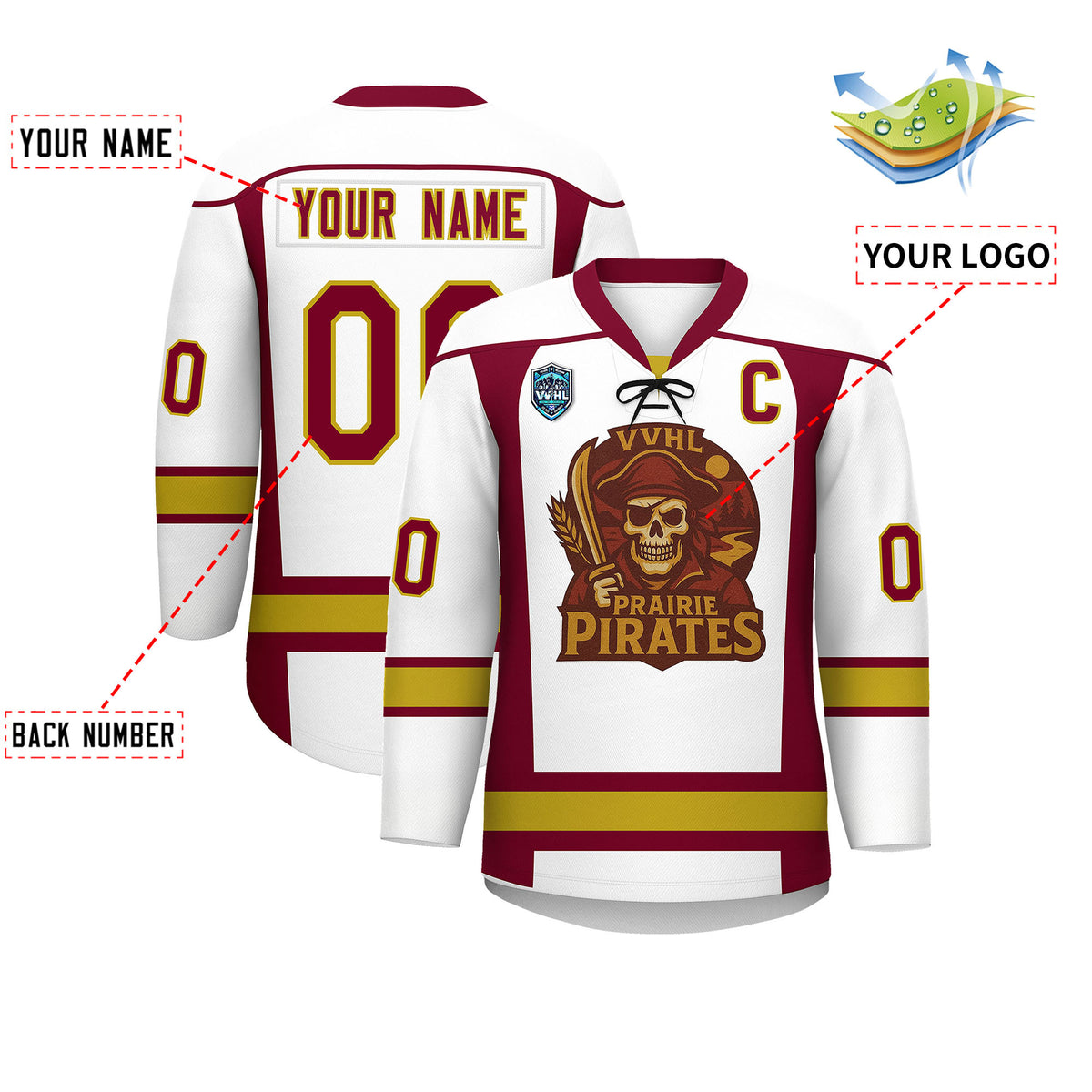 VVHL S9 Prairie Pirates White Black Hockey Jersey