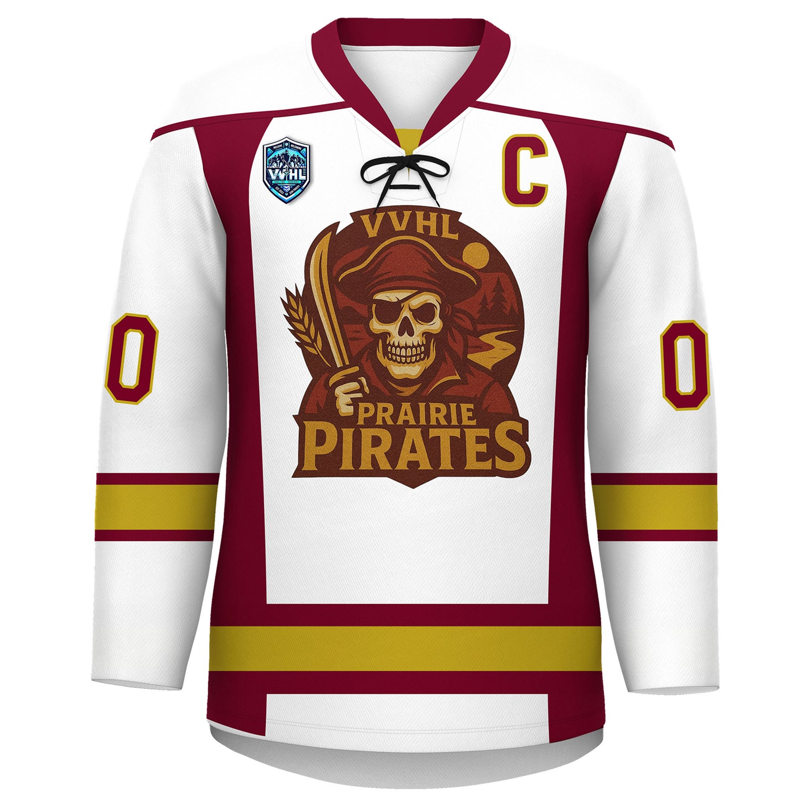 VVHL S9 Prairie Pirates White Black Hockey Jersey