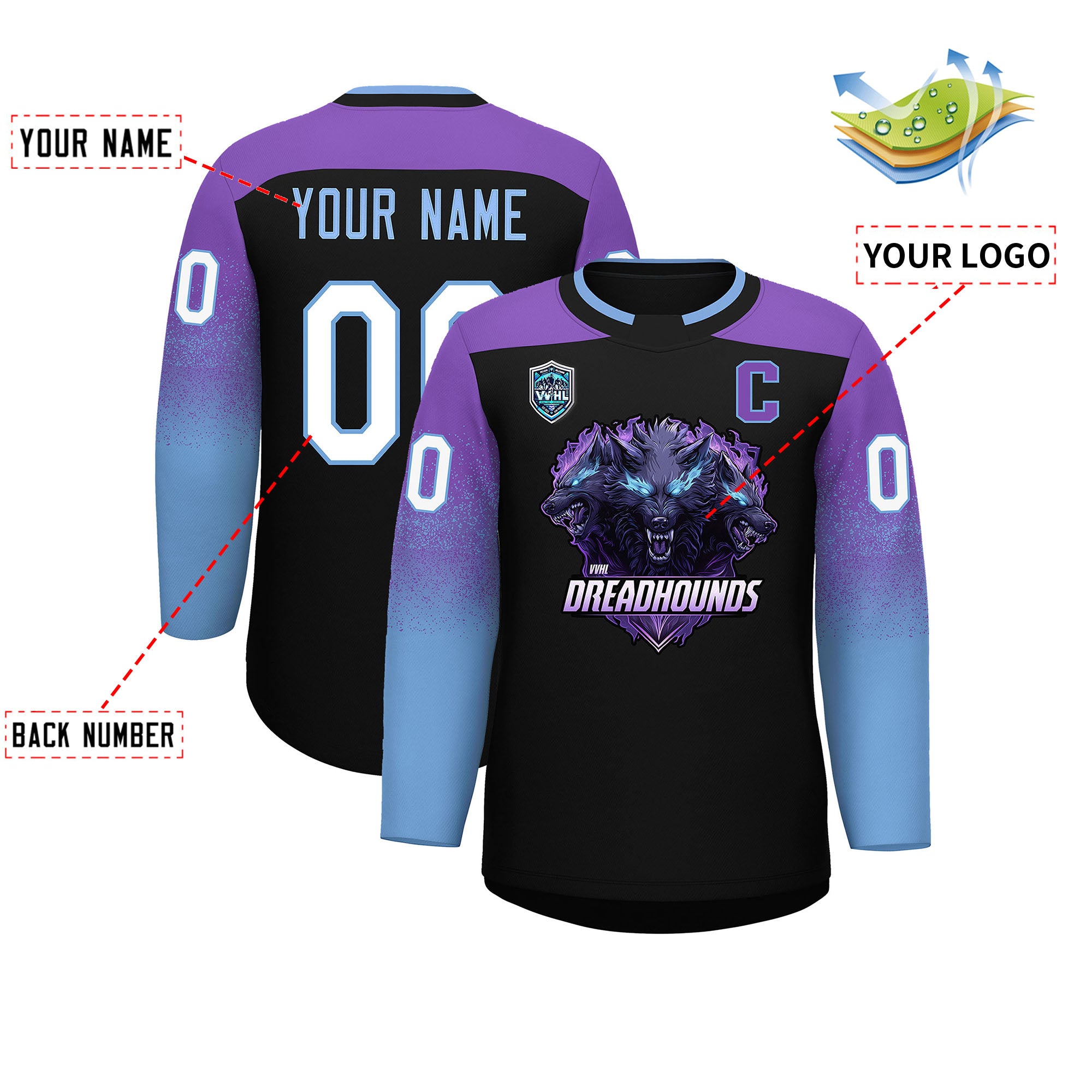 VVHL S9 Dreadhounds  White Black Hockey Jersey