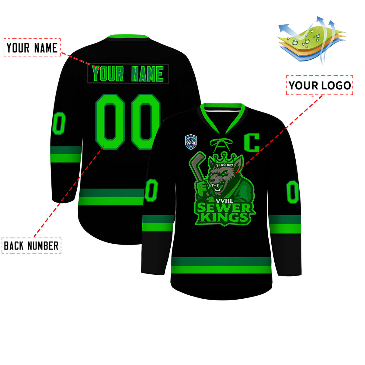 VVHL S9 Sewer Kings White Green Hockey Jersey