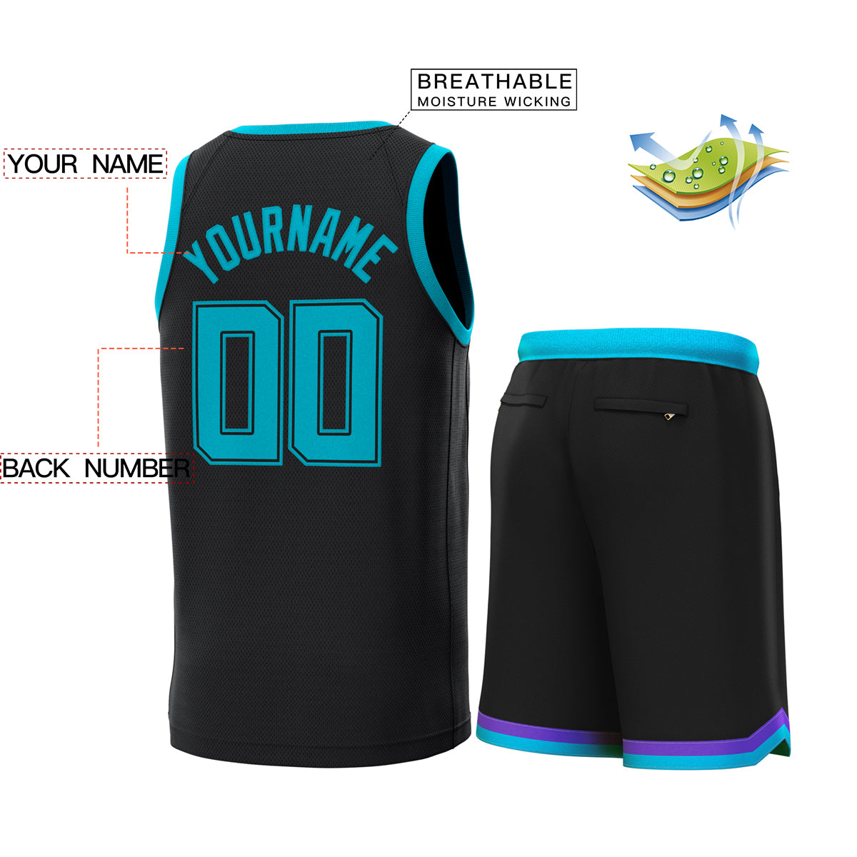 Custom Black Teal Classic Sets Basketball Jersey