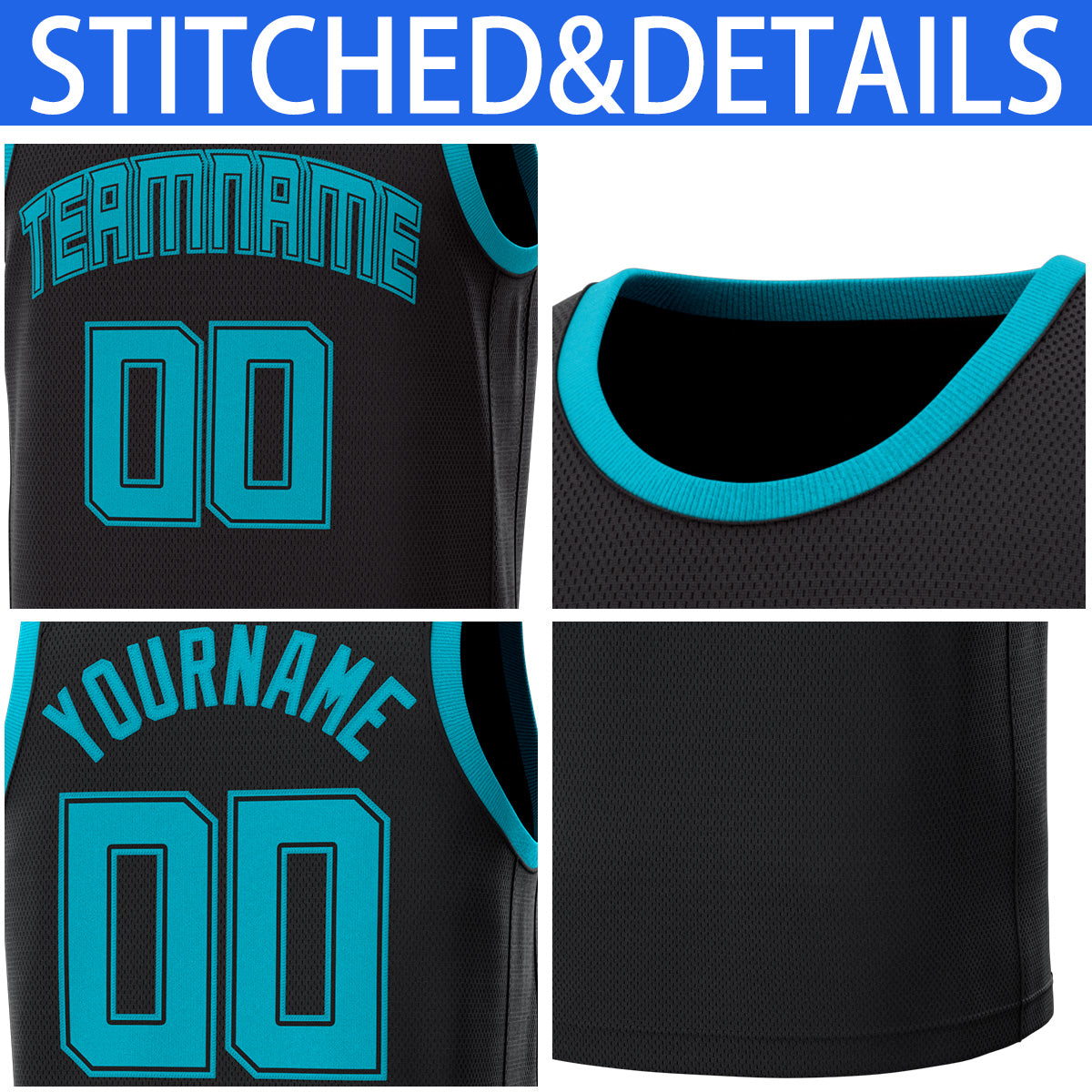 Custom Black Teal Classic Sets Basketball Jersey