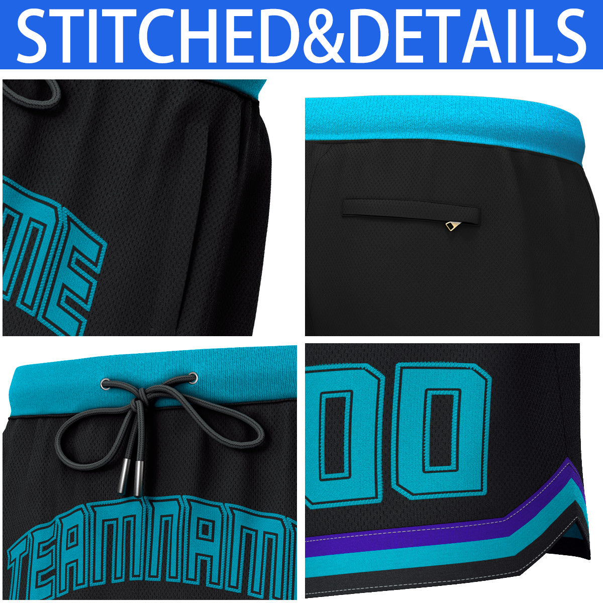 Custom Black Teal Classic Sets Basketball Jersey