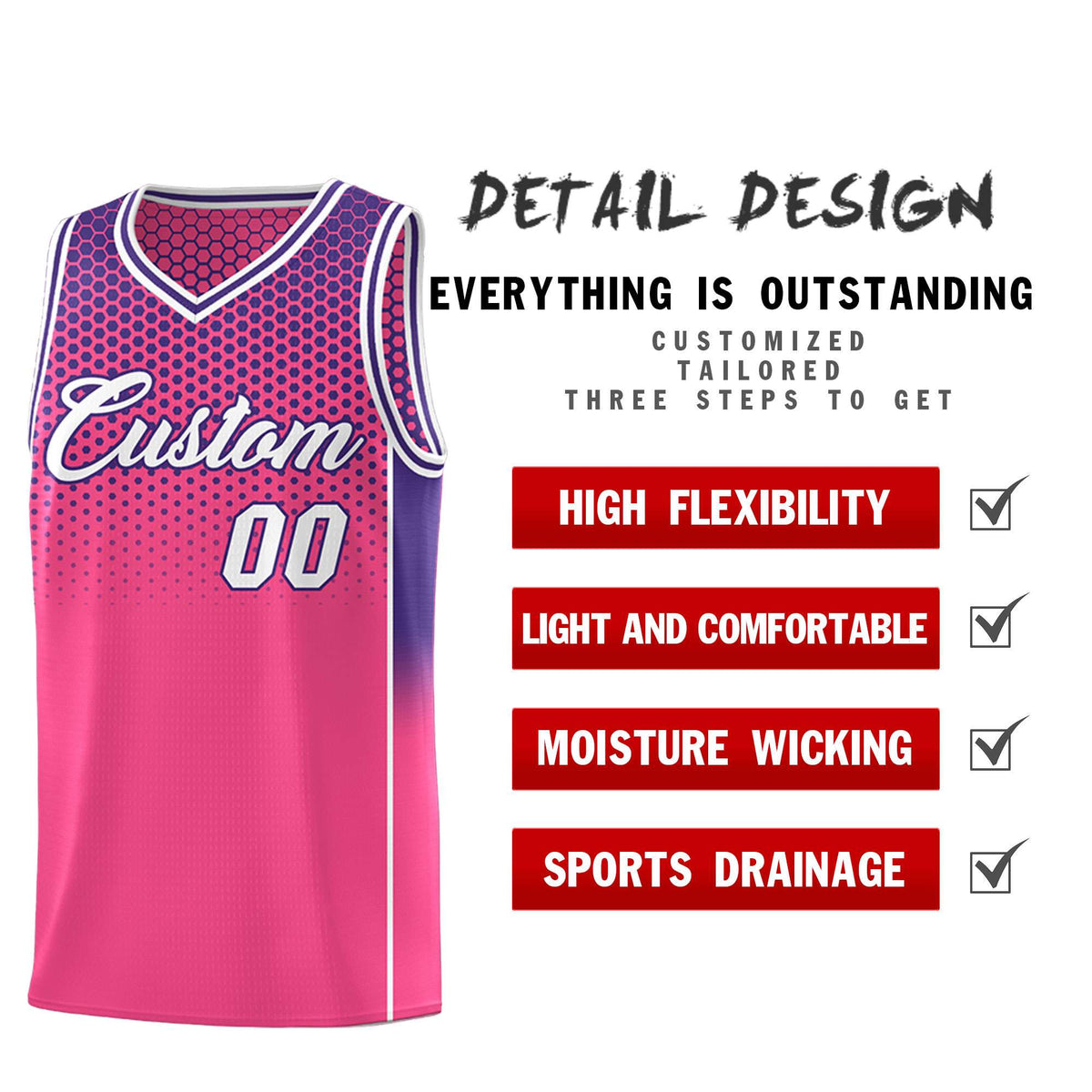Custom Pink Purple Reversible Side Gradient Sports Uniform Dot Pattern Basketball Jersey Kits