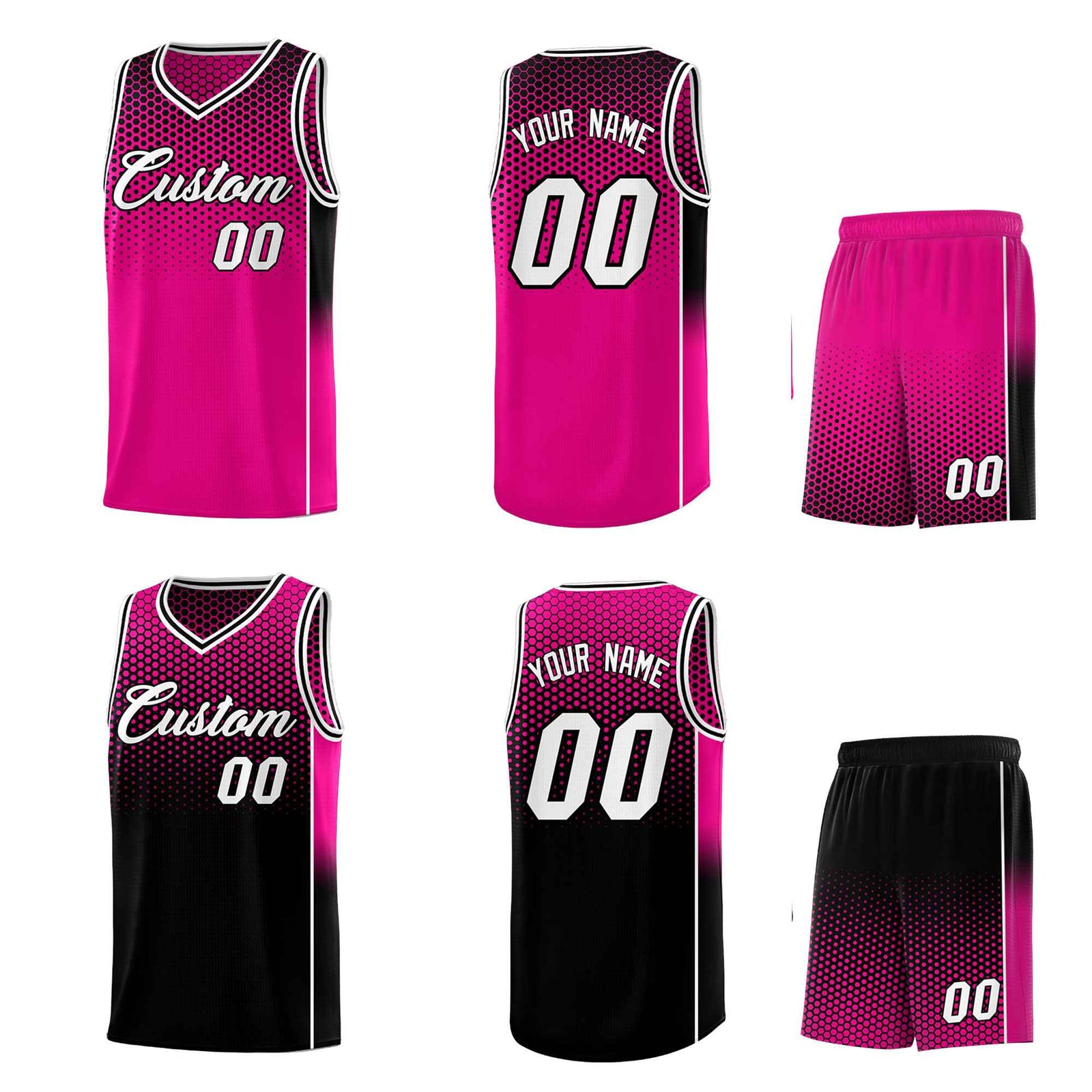Custom Rose Red Black Reversible Side Gradient Sports Uniform Dot Pattern Basketball Jersey Kits