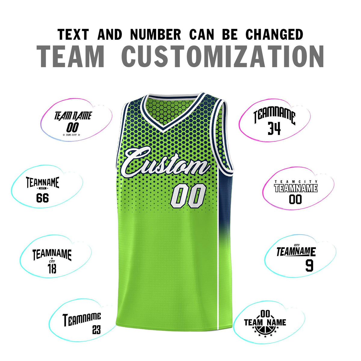 Custom Neon Green Navy Reversible Side Gradient Sports Uniform Dot Pattern Basketball Jersey Kits