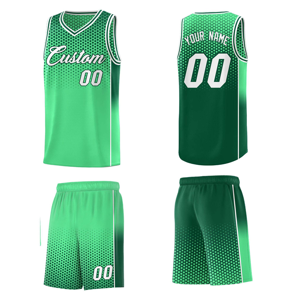 Custom Green Kelly Green Reversible Side Gradient Sports Uniform Dot Pattern Basketball Jersey Kits