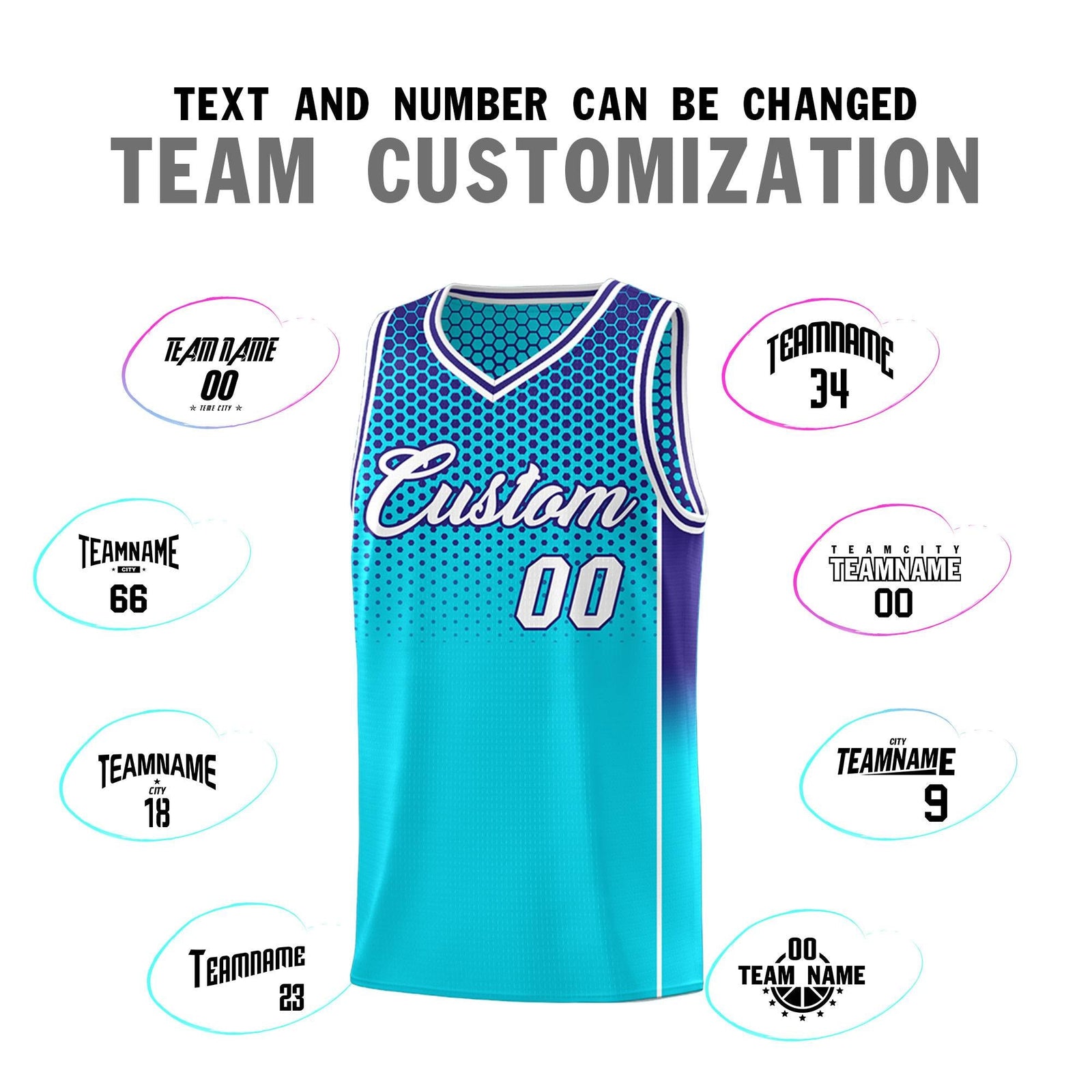 Custom Sky Blue Navy Reversible Side Gradient Sports Uniform Dot Pattern Basketball Jersey Kits