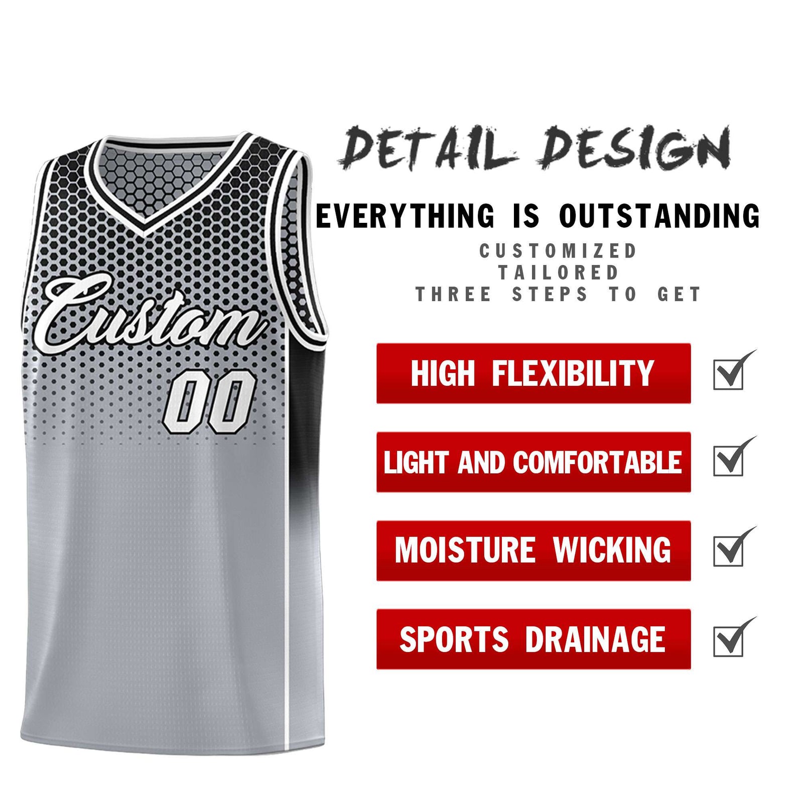 Custom Gray Black Reversible Side Gradient Sports Uniform Dot Pattern Basketball Jersey Kits
