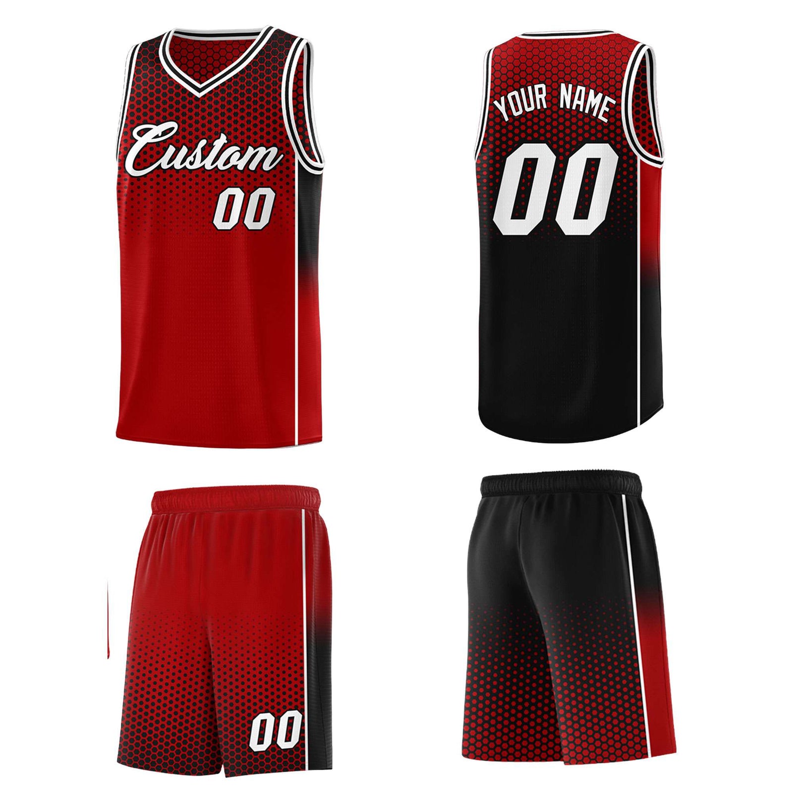 Custom Red Black Reversible Side Gradient Sports Uniform Dot Pattern Basketball Jersey Kits