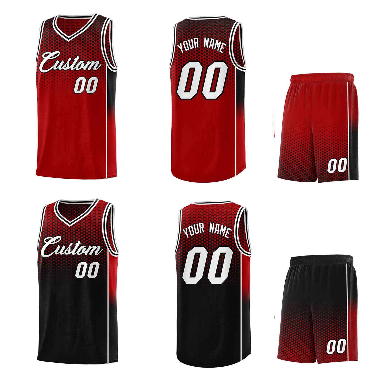 Custom Red Black Reversible Side Gradient Sports Uniform Dot Pattern Basketball Jersey Kits