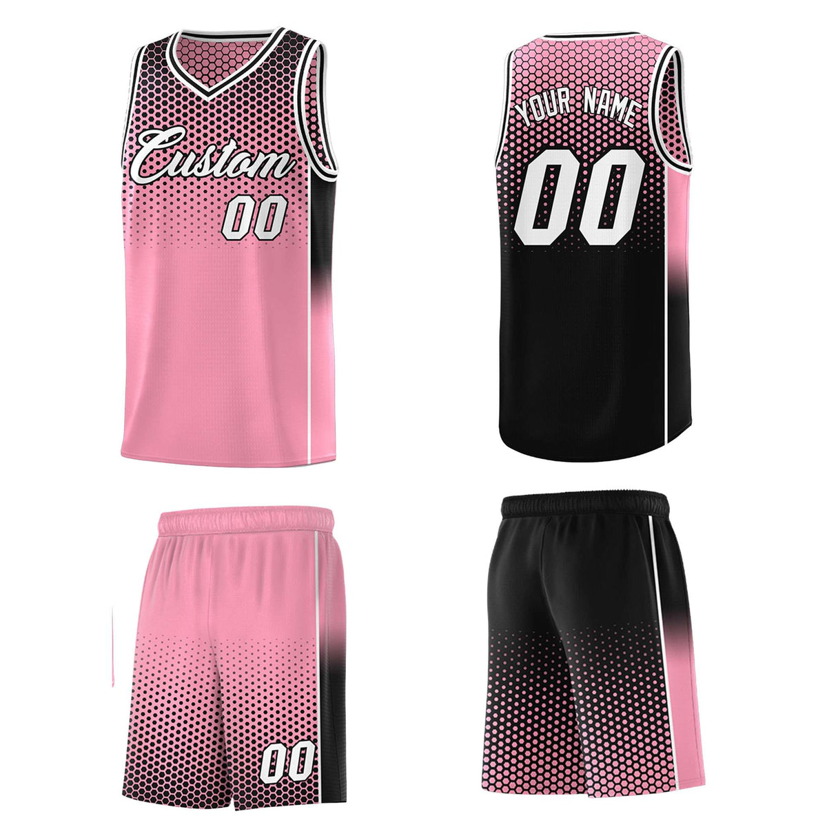 Custom Light Pink Black Reversible Side Gradient Sports Uniform Dot Pattern Basketball Jersey Kits