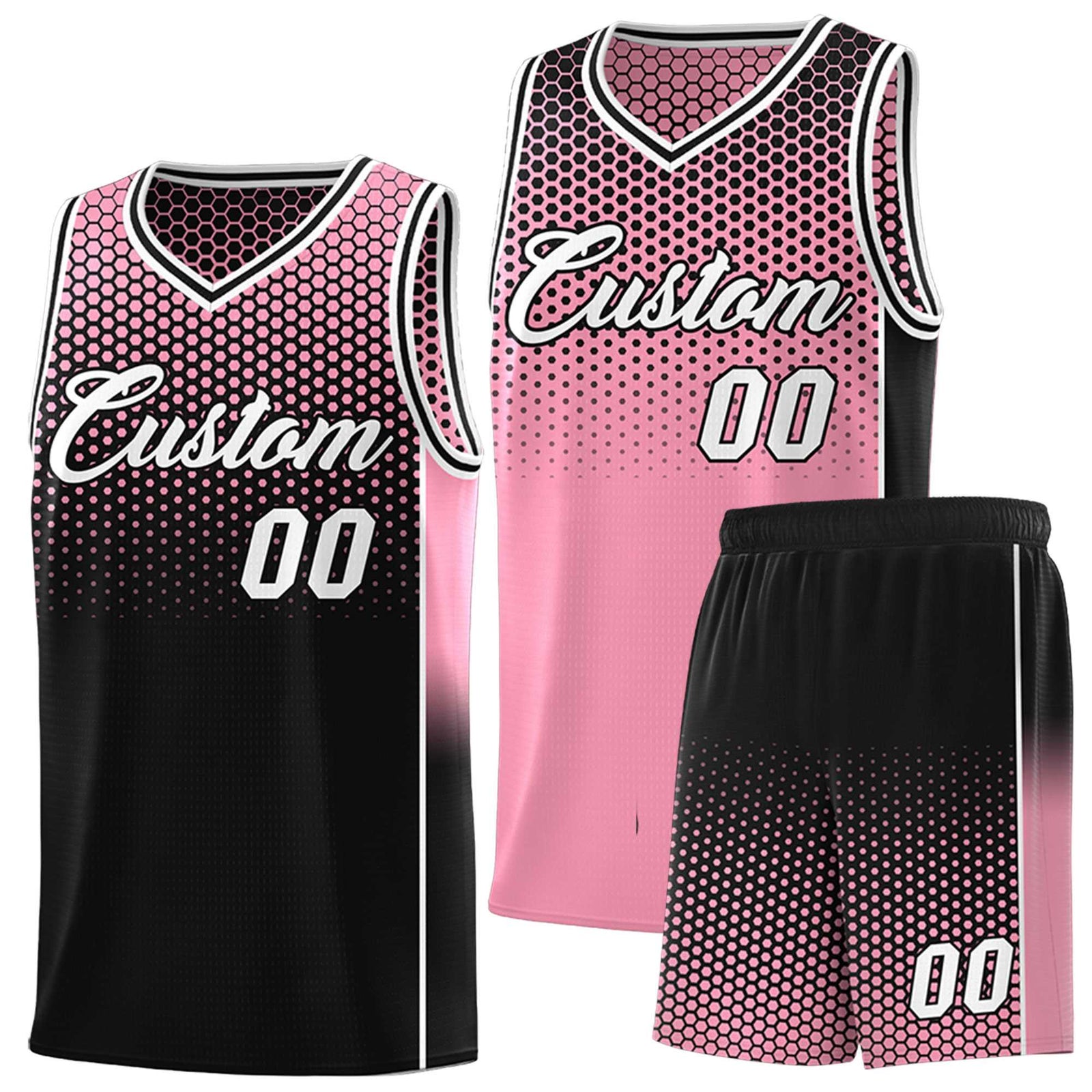 Custom Light Pink Black Reversible Side Gradient Sports Uniform Dot Pattern Basketball Jersey Kits