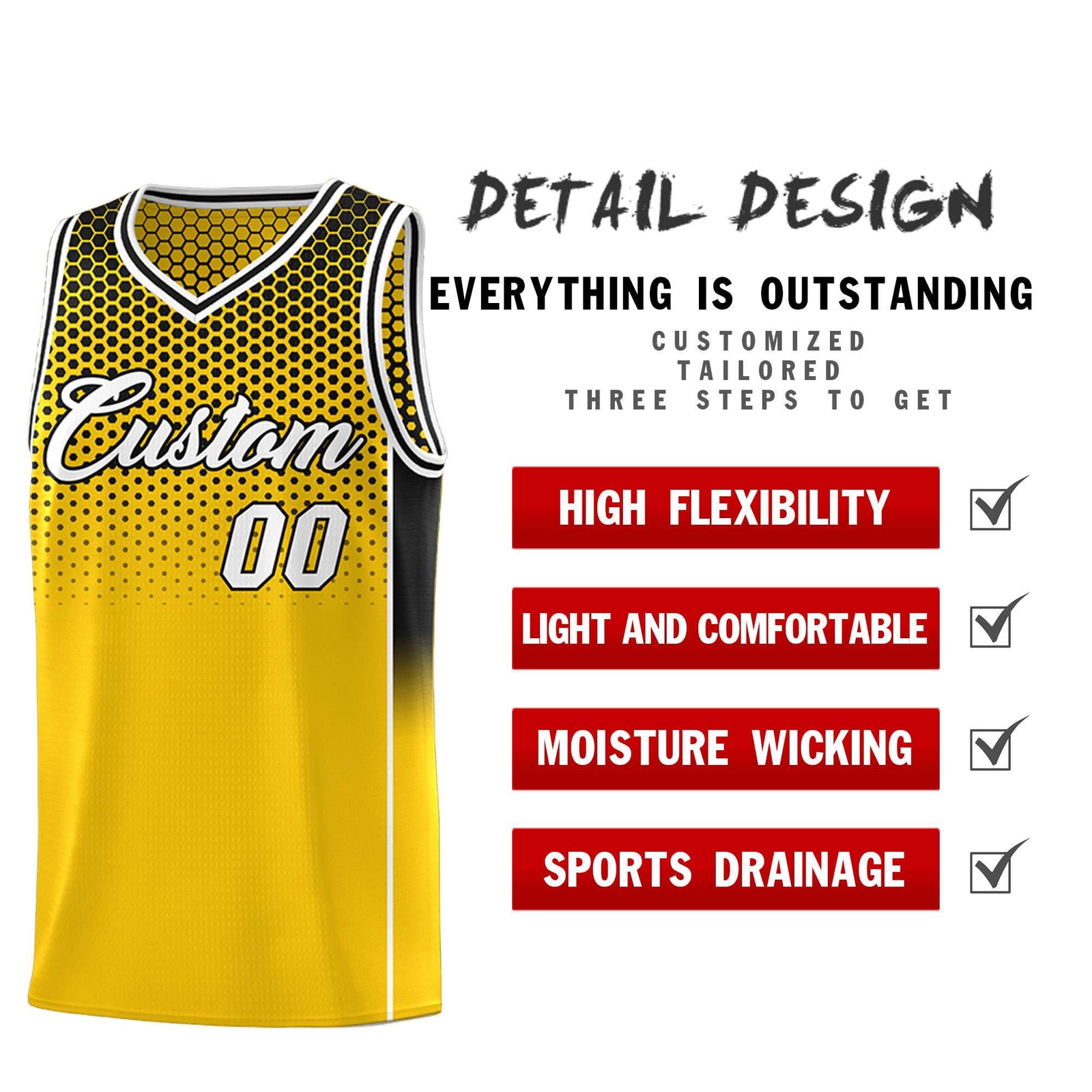 Custom Gold Black Reversible Side Gradient Sports Uniform Dot Pattern Basketball Jersey Kits