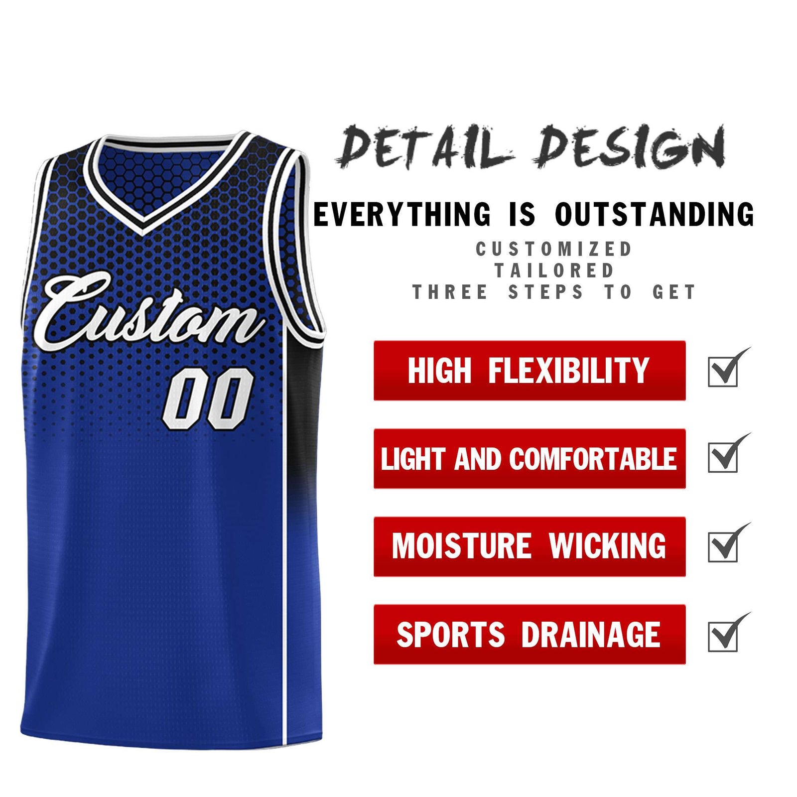 Custom Royal Black Reversible Side Gradient Sports Uniform Dot Pattern Basketball Jersey Kits
