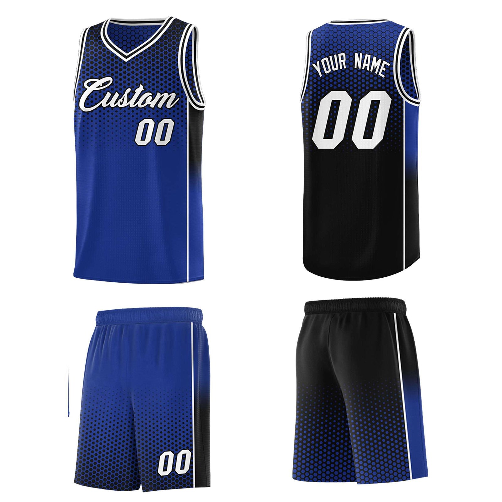 Custom Royal Black Reversible Side Gradient Sports Uniform Dot Pattern Basketball Jersey Kits