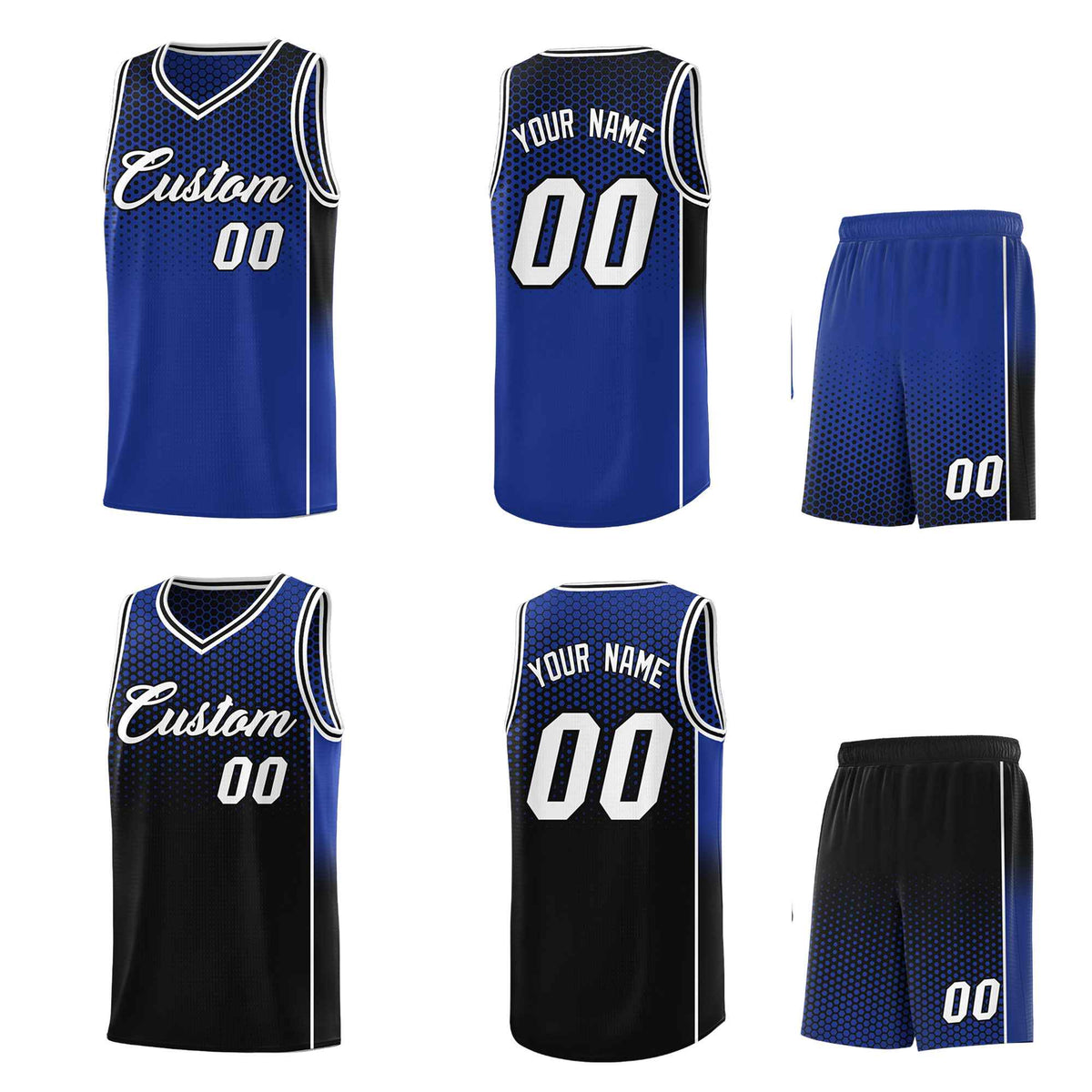 Custom Royal Black Reversible Side Gradient Sports Uniform Dot Pattern Basketball Jersey Kits