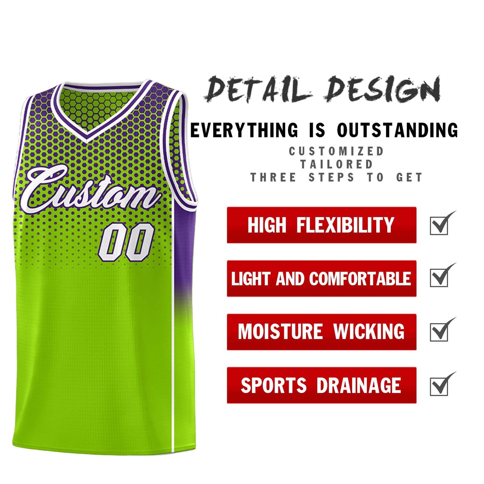 Custom Neon Green Purple Reversible Side Gradient Sports Uniform Dot Pattern Basketball Jersey Kits