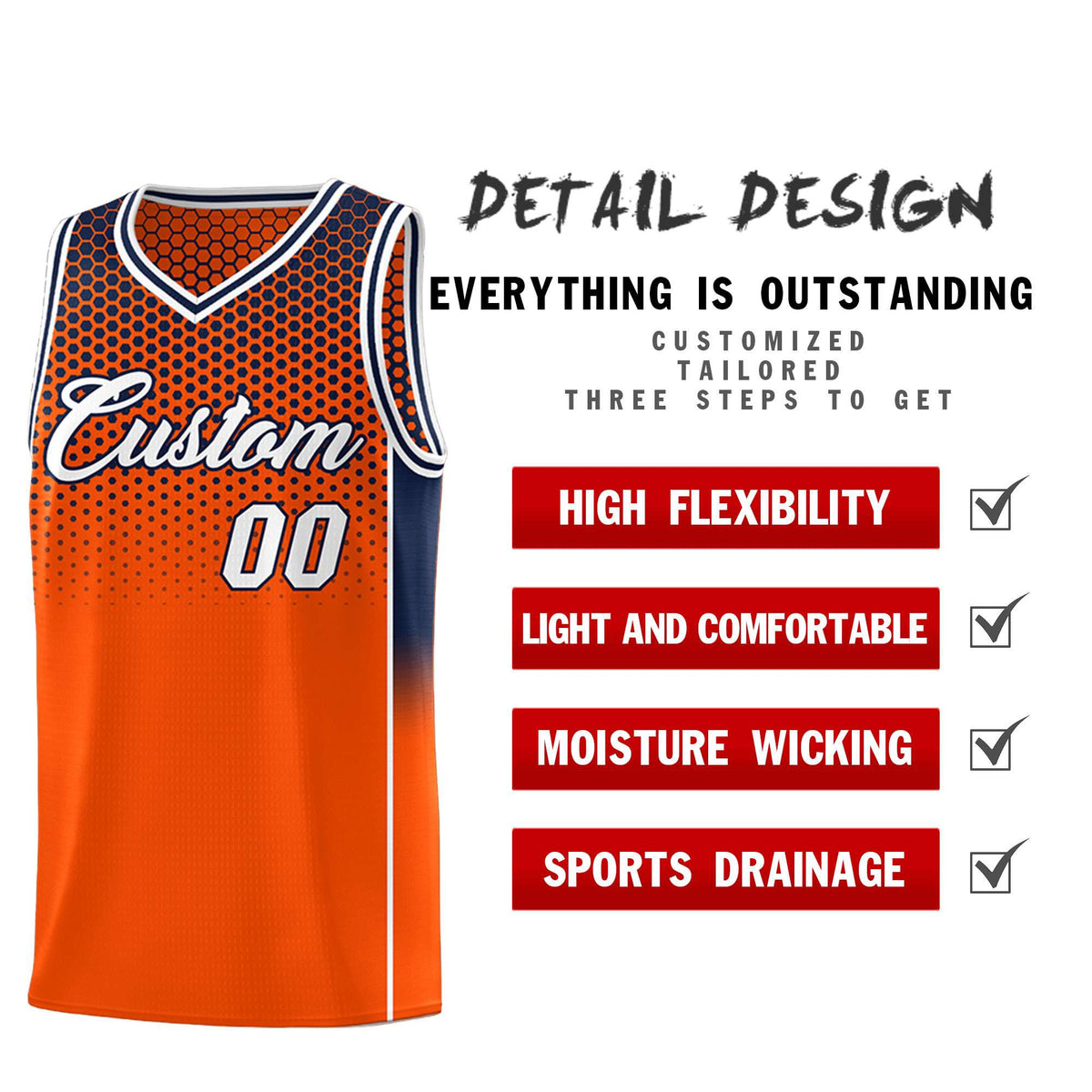 Custom Orange Navy Reversible Side Gradient Sports Uniform Dot Pattern Basketball Jersey Kits