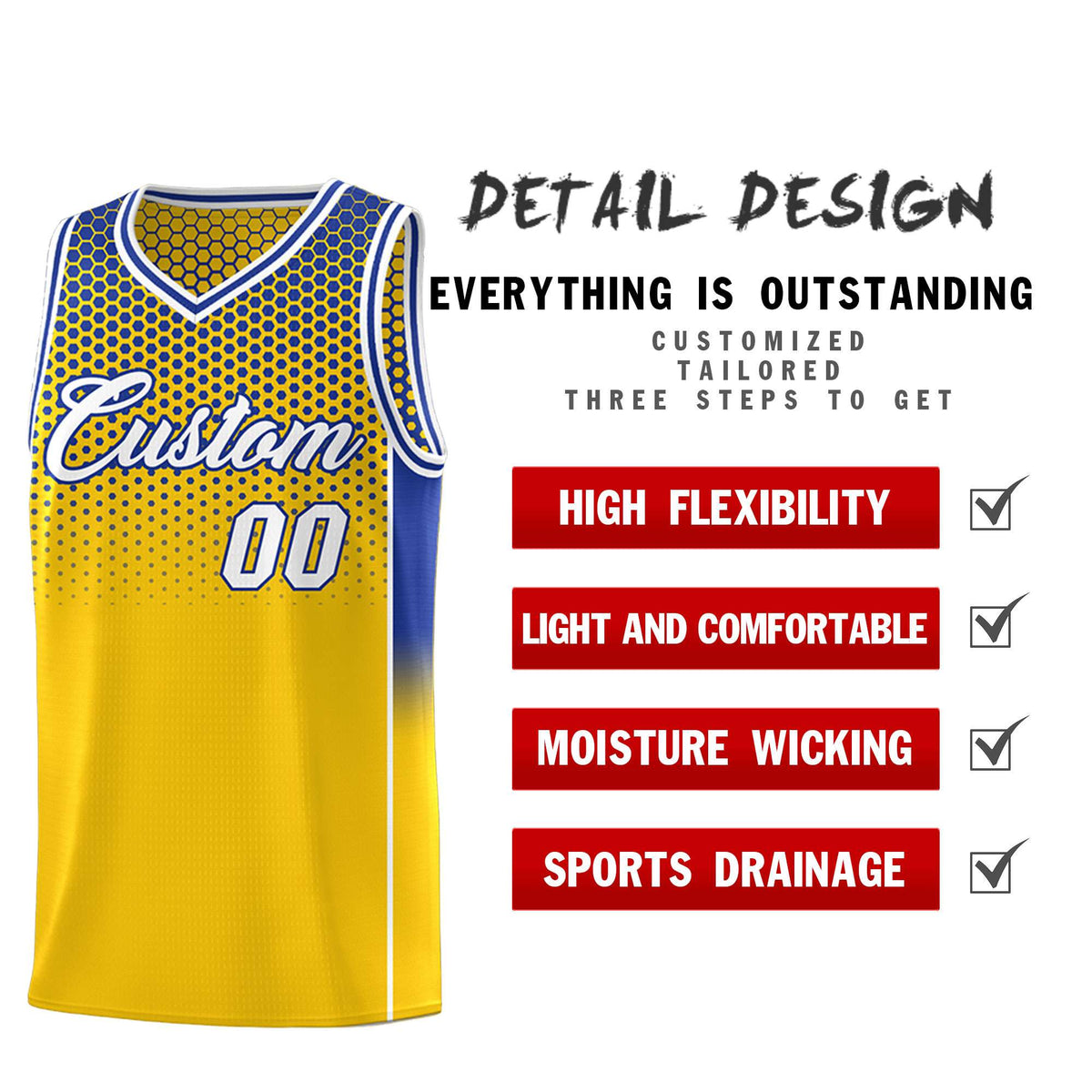 Custom Gold Royal Reversible Side Gradient Sports Uniform Dot Pattern Basketball Jersey Kits