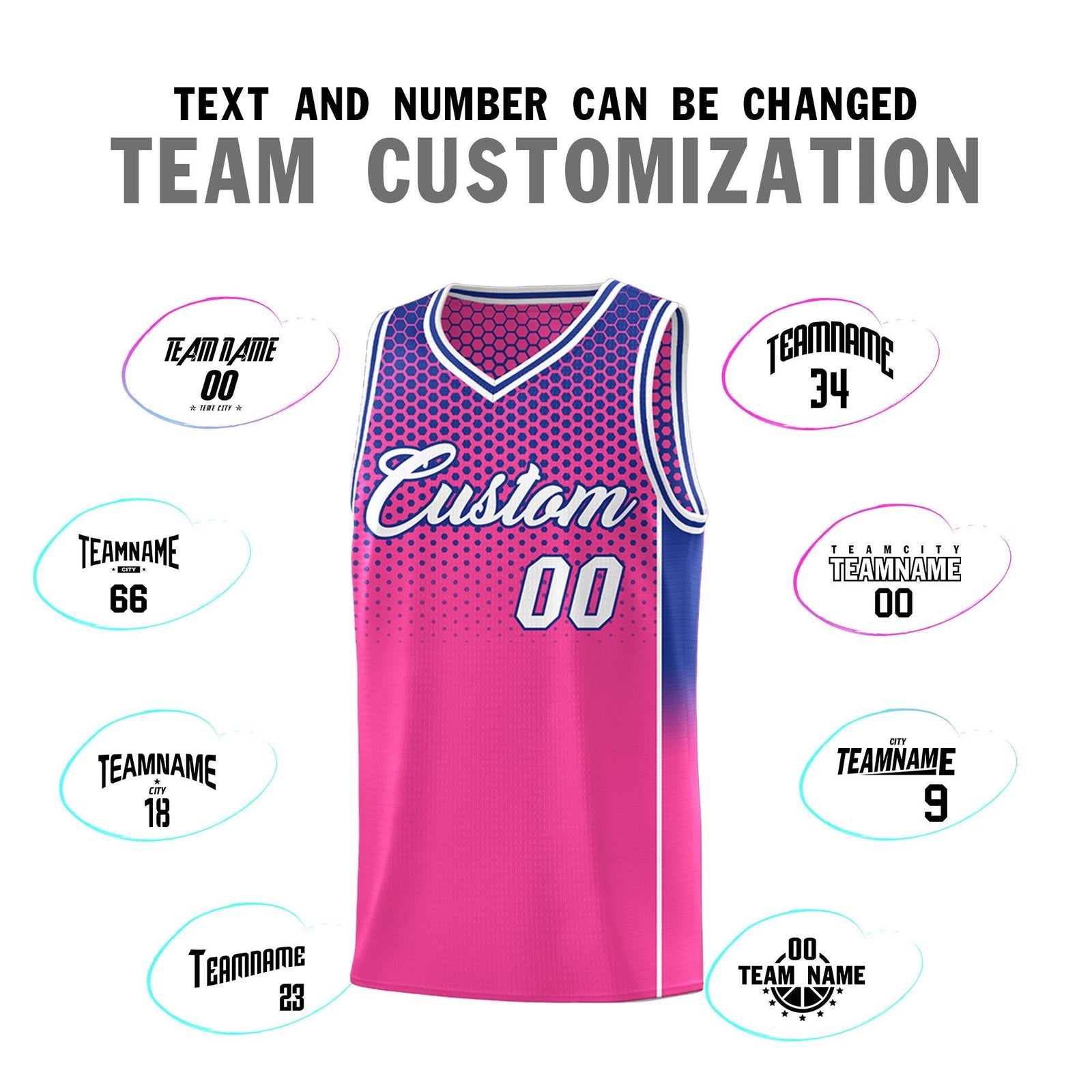 Custom Pink Royal Reversible Side Gradient Sports Uniform Dot Pattern Basketball Jersey Kits