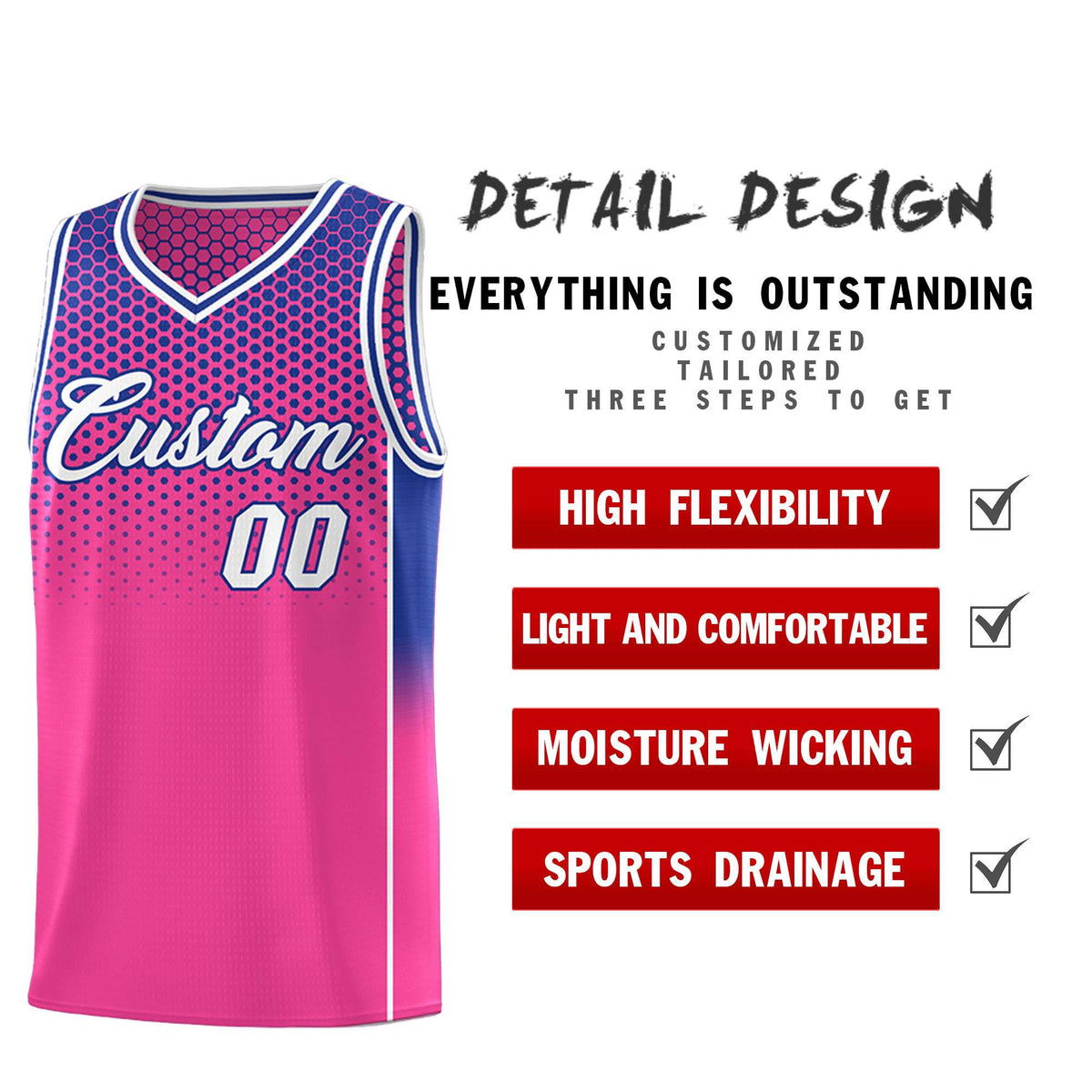 Custom Pink Royal Reversible Side Gradient Sports Uniform Dot Pattern Basketball Jersey Kits
