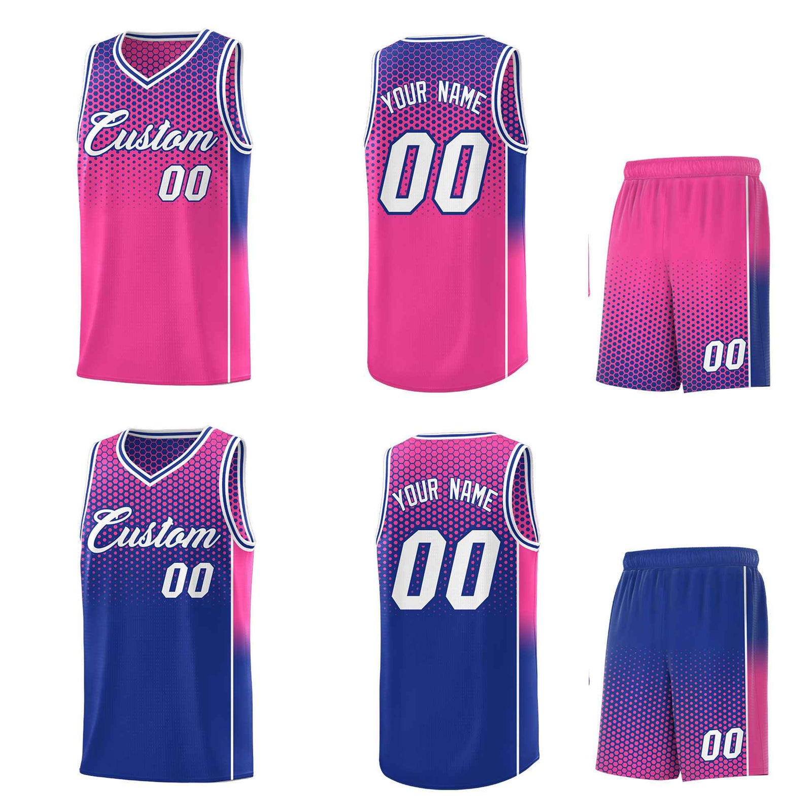 Custom Pink Royal Reversible Side Gradient Sports Uniform Dot Pattern Basketball Jersey Kits