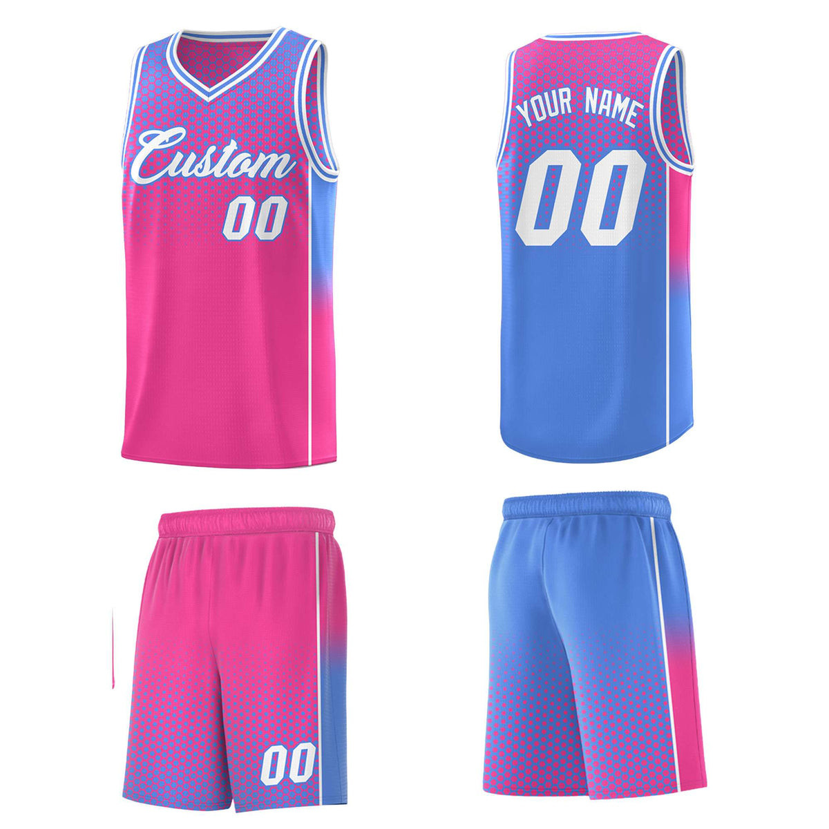 Custom Pink Light Blue Reversible Side Gradient Sports Uniform Dot Pattern Basketball Jersey Kits