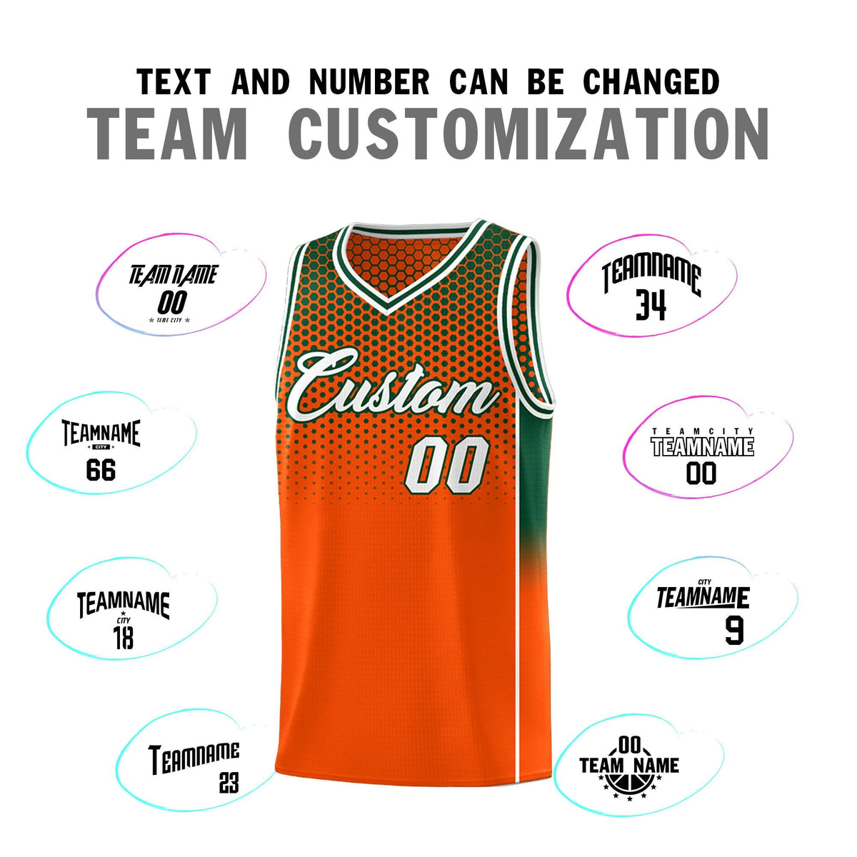 Custom Orange Green Reversible Side Gradient Sports Uniform Dot Pattern Basketball Jersey Kits