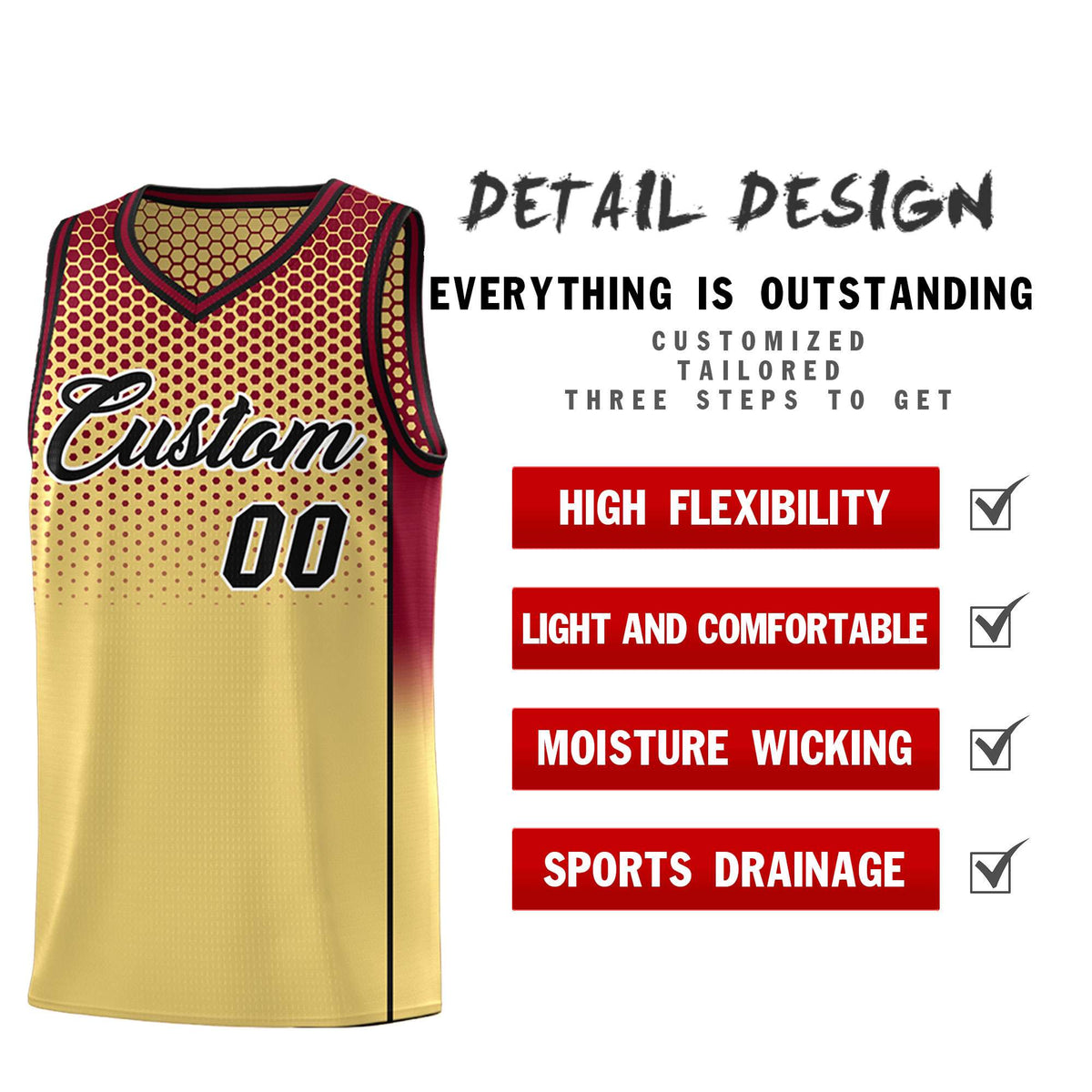 Custom Khaki Crimson Reversible Side Gradient Sports Uniform Dot Pattern Basketball Jersey Kits